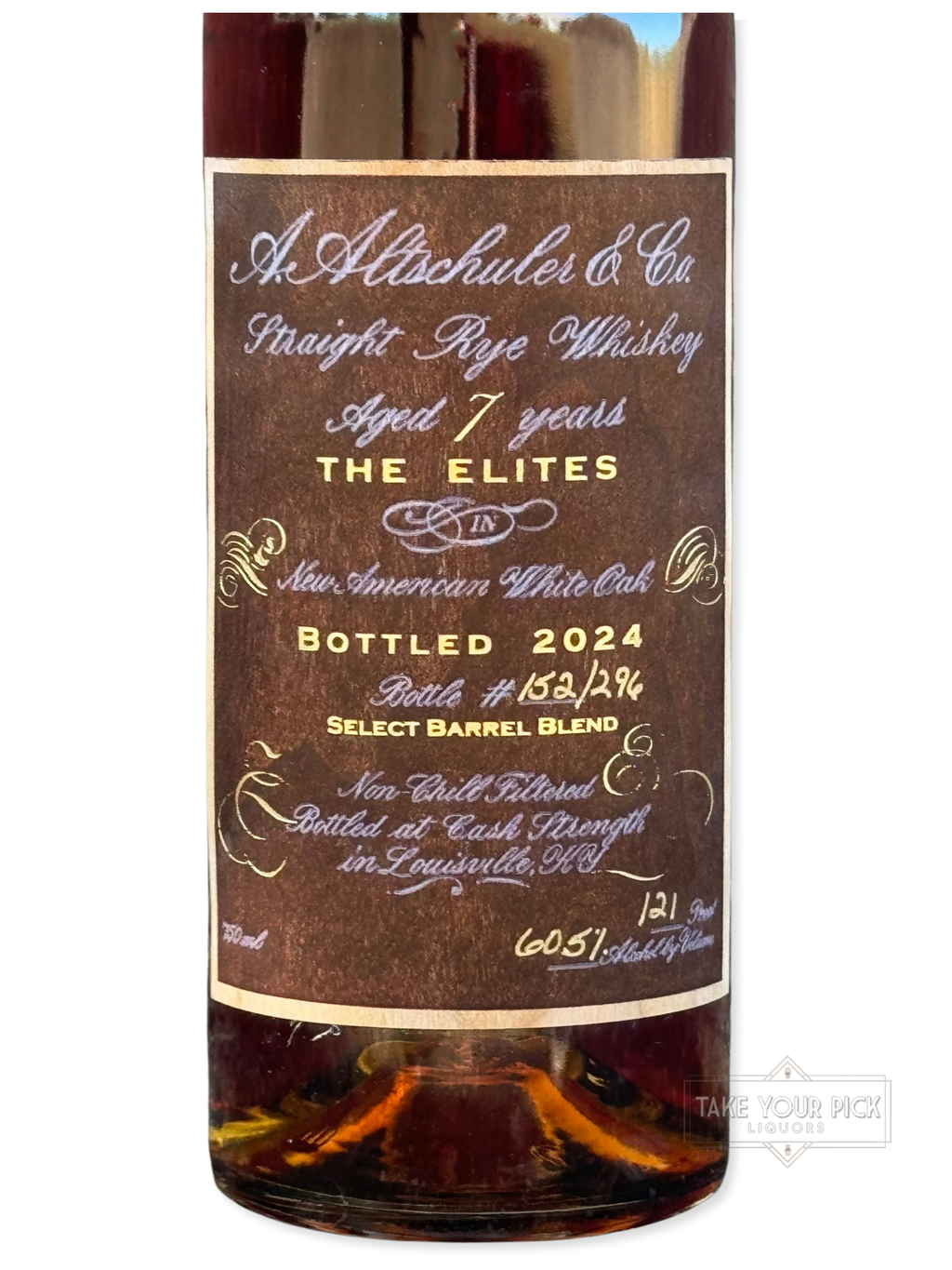 A. Altschuler & Co. "The Elites" Rye 121 proof - Bottle Back