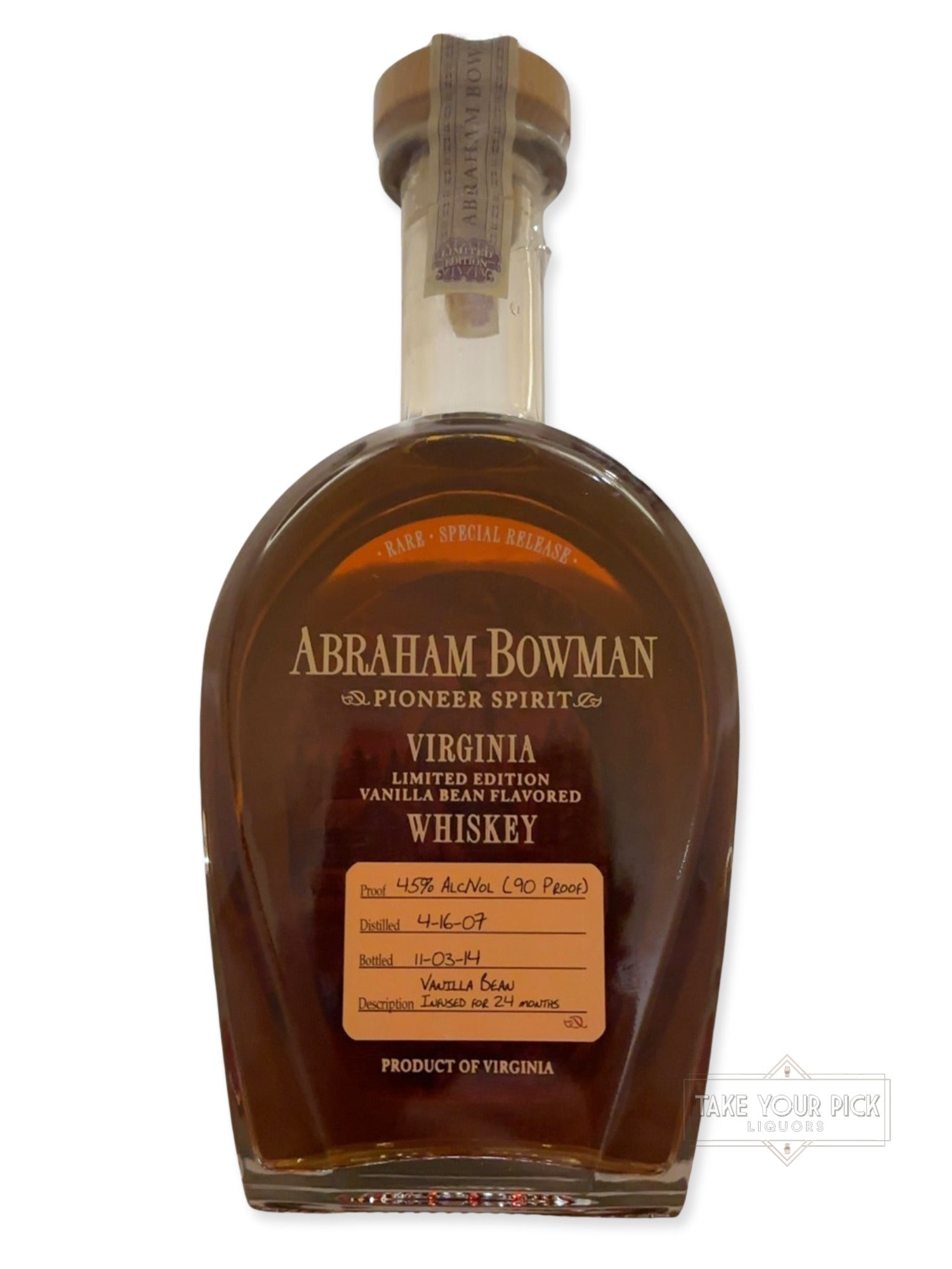 2014 Abraham Bowman Vanilla Bean Flavored Whiskey 90 Proof