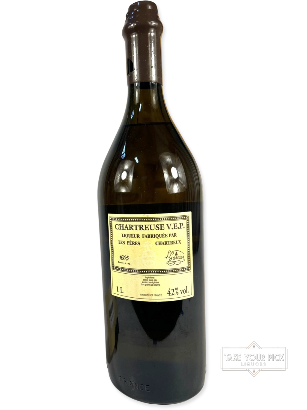 Chartreuse V.E.P. Yellow 2019 1 Liter with wooden box - 84 Proof - Bottle Front