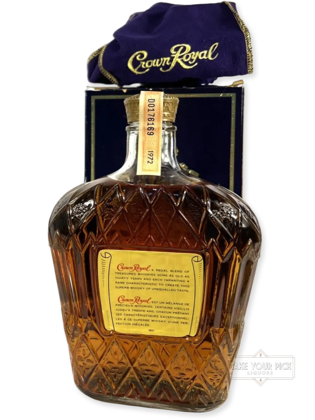 Crown 1972 710ml with bag and box - 80 Proof - Bottle Back