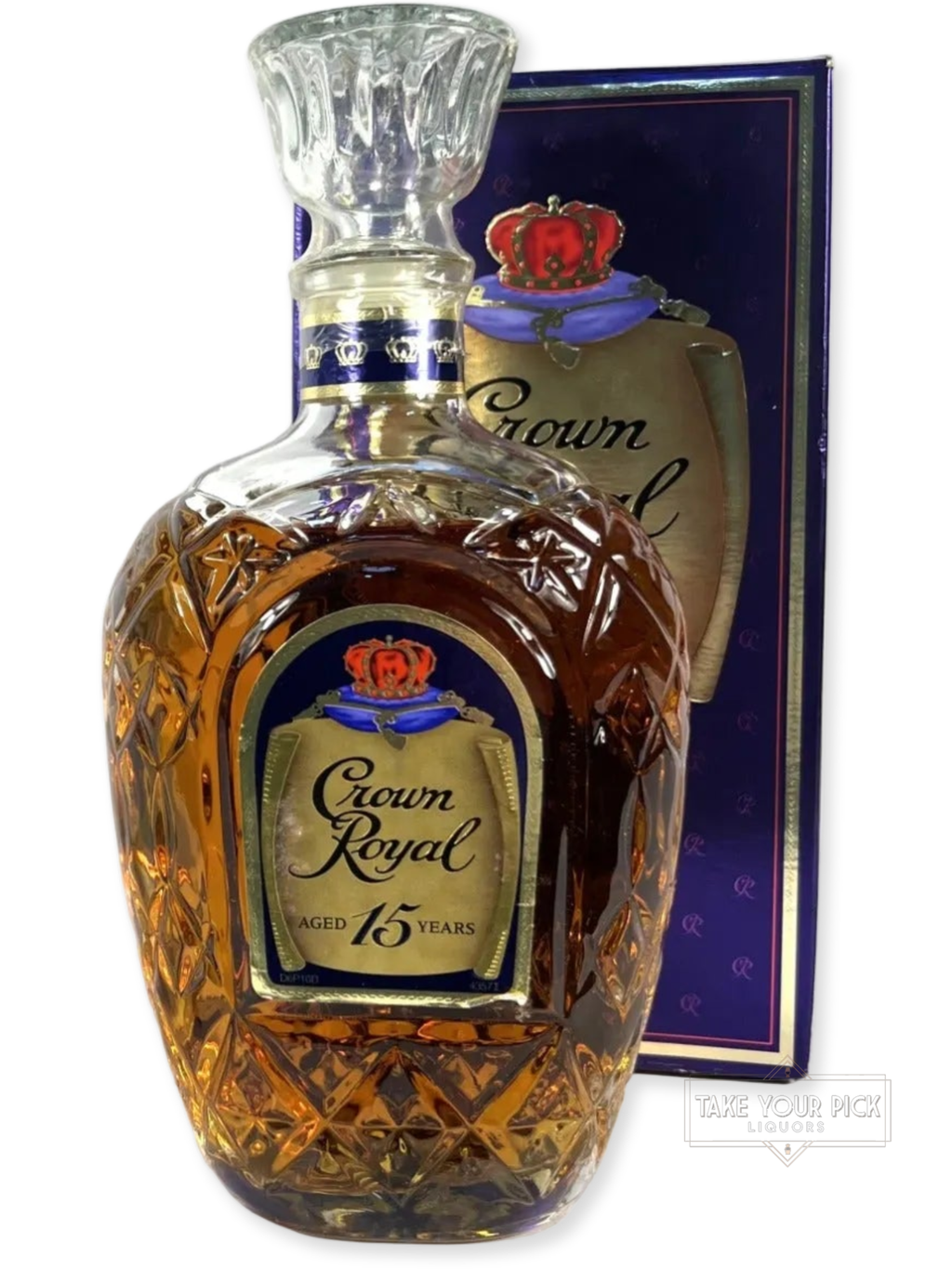 Crown Royal 15-year Paper Lablel 1990's with box - 80 Proof - Bottle Front