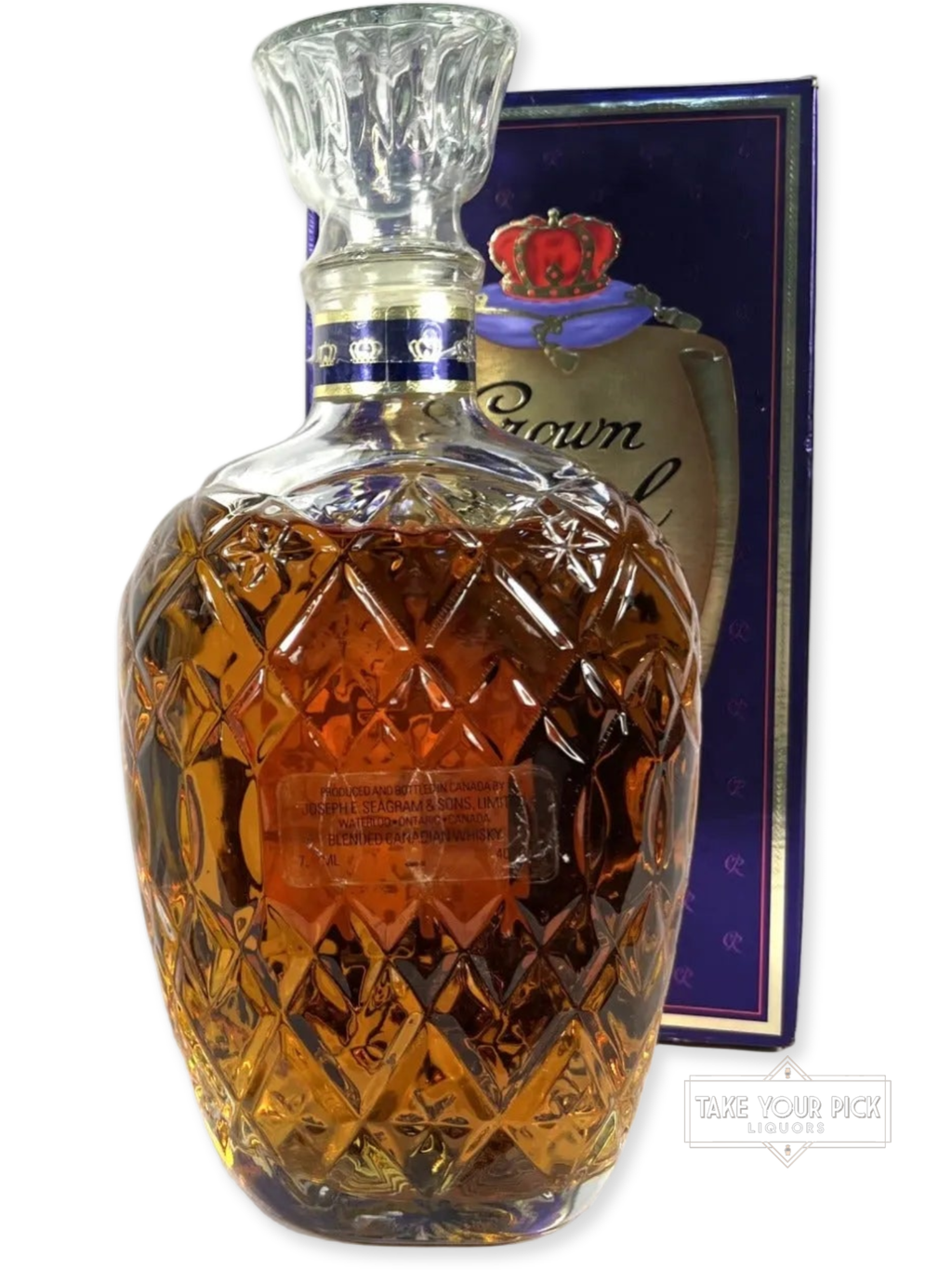 Crown Royal 15-year Paper Lablel 1990's with box - 80 Proof - Bottle Back