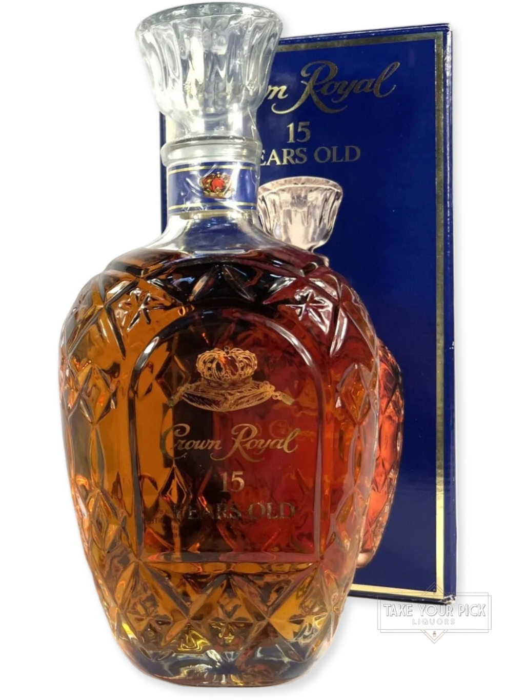 Crown Royal 15-year Vinyl Lablel 1990's with box - 80 Proof - Bottle Front