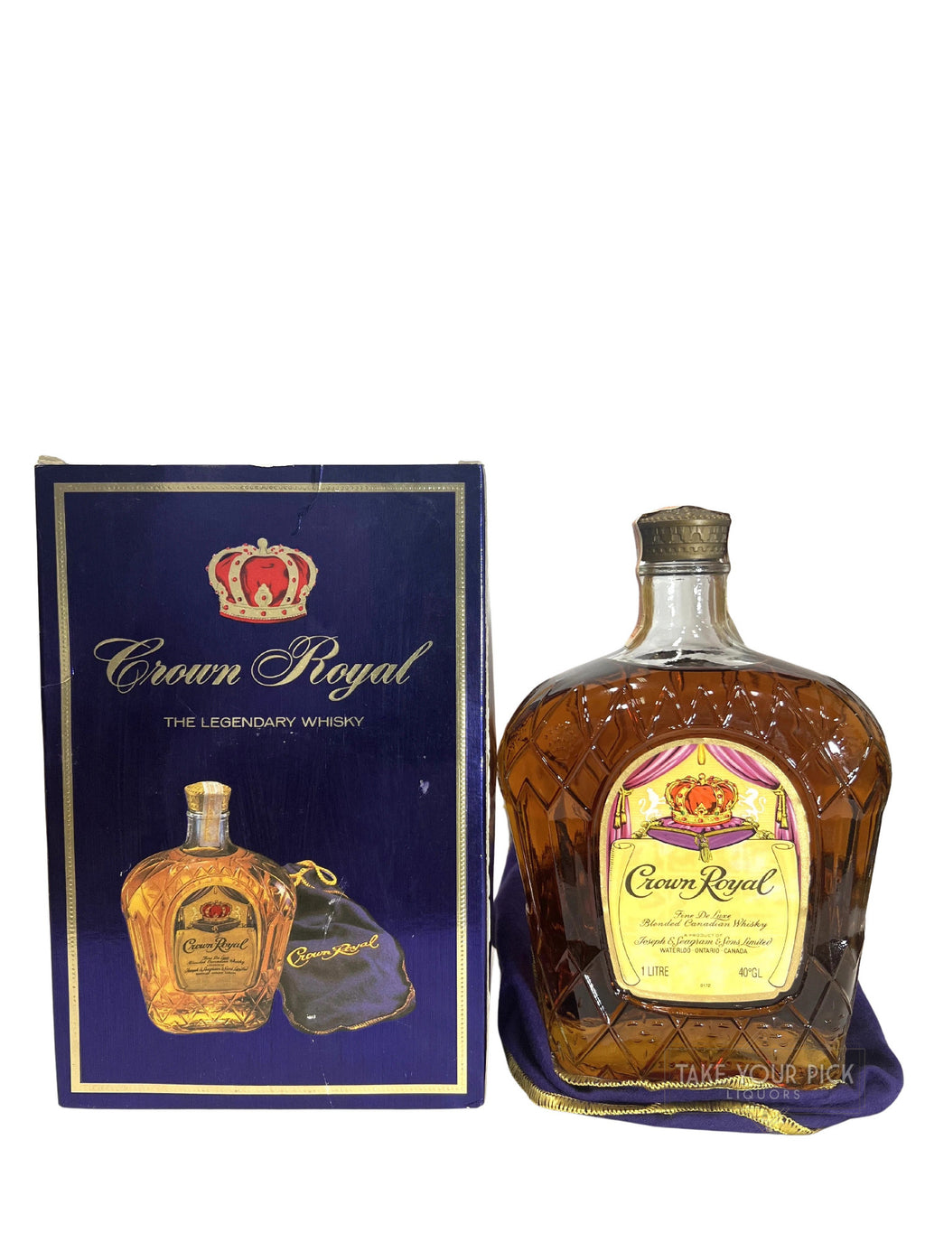 Crown Royal 1977 Liter with bag and box - 80 Proof