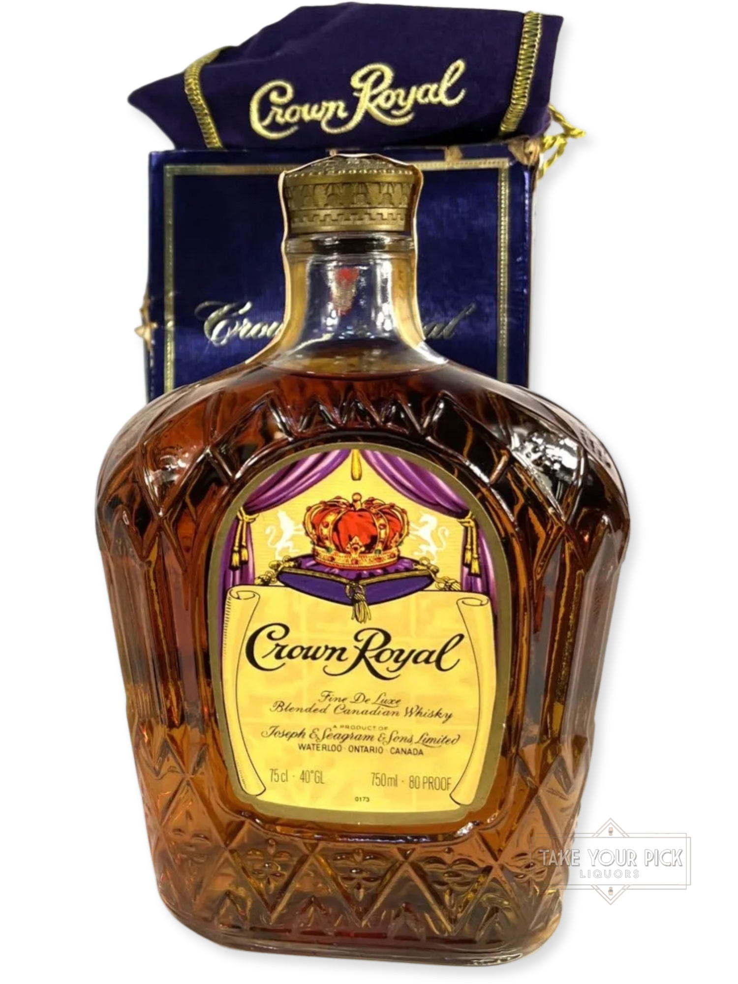Crown Royal 1977 with bag and box - 80 Proof - Bottle Front