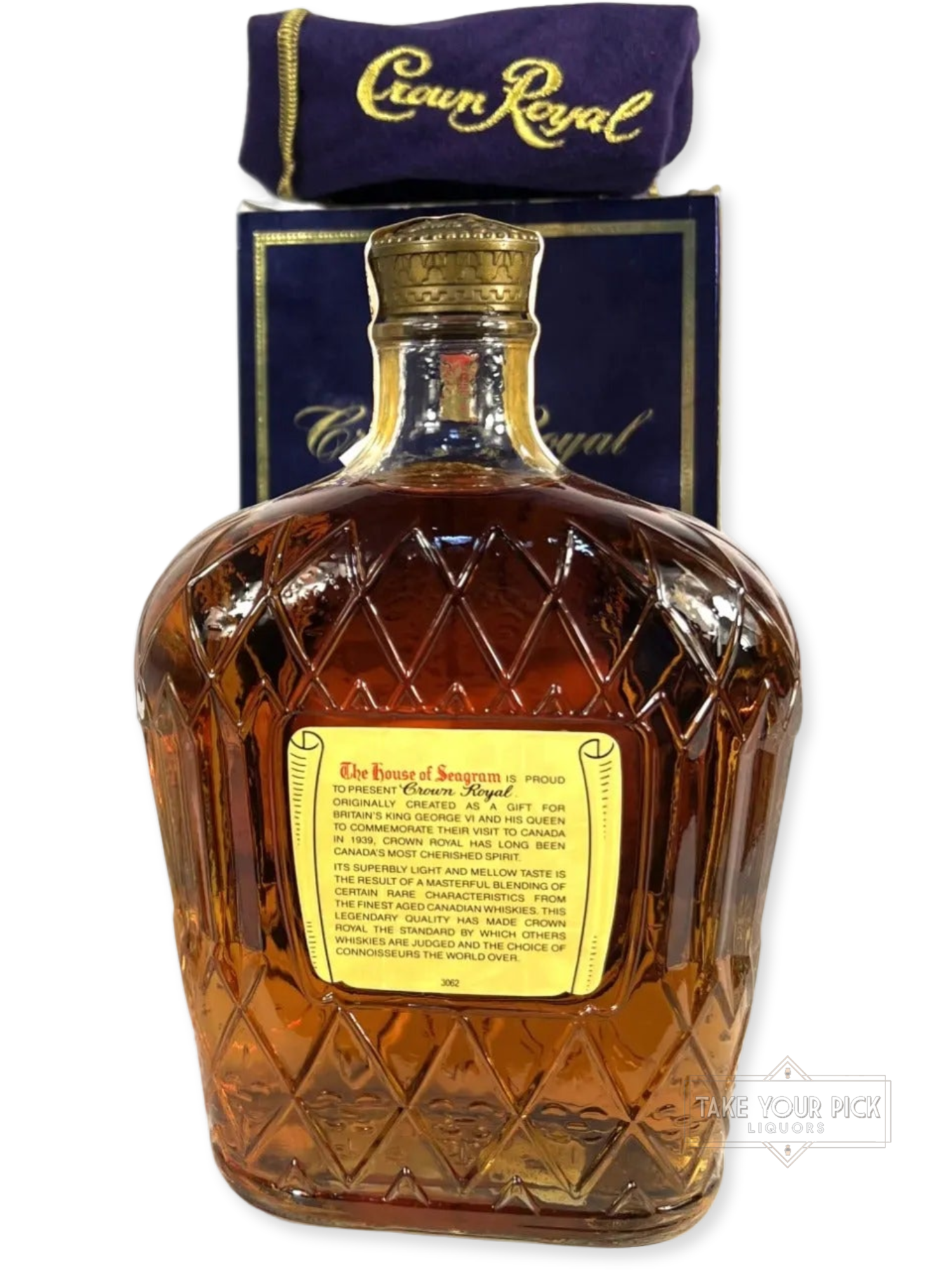 Crown Royal 1979 with bag and box - 80 Proof - Bottle Back