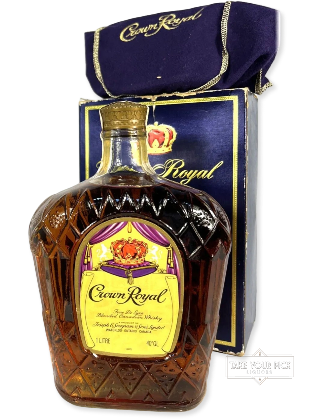 Crown Royal Fine De Luxe Blended Canadian Whisky 1975 - 80 Proof - Bottle Front