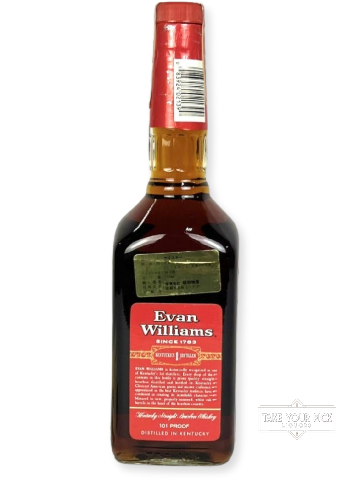 Evan Williams 12/101 1989 (pre-fire) - 101 Proof - Bottle Back