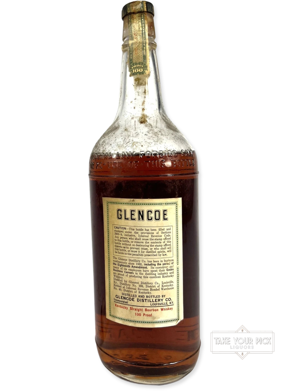 Glencoe BIB 1943 Quart - 100 Proof - Bottle Back