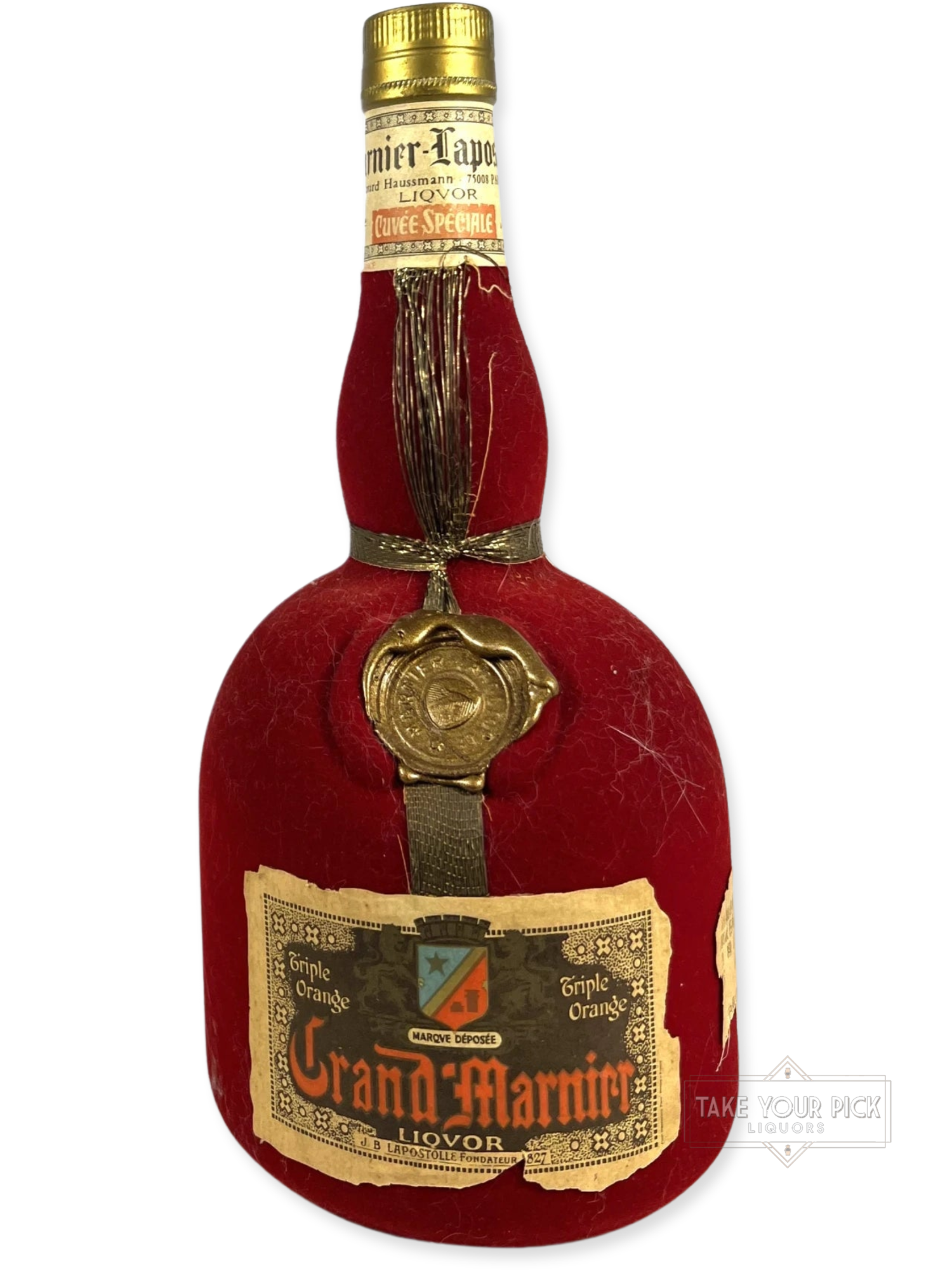 Grand Marnier Faux Velvet 1980's - 80 Proof - Bottle Front