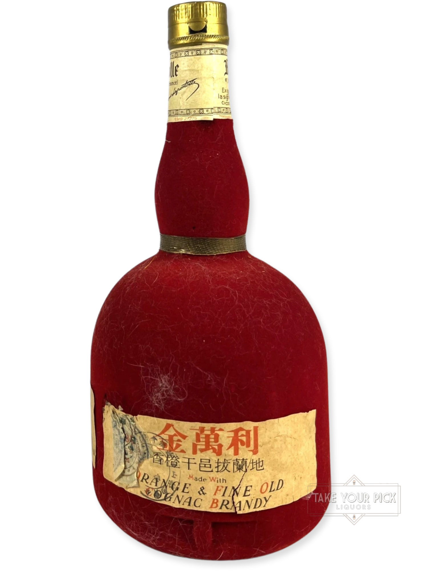 Grand Marnier Faux Velvet 1980's - 80 Proof - Bottle Back