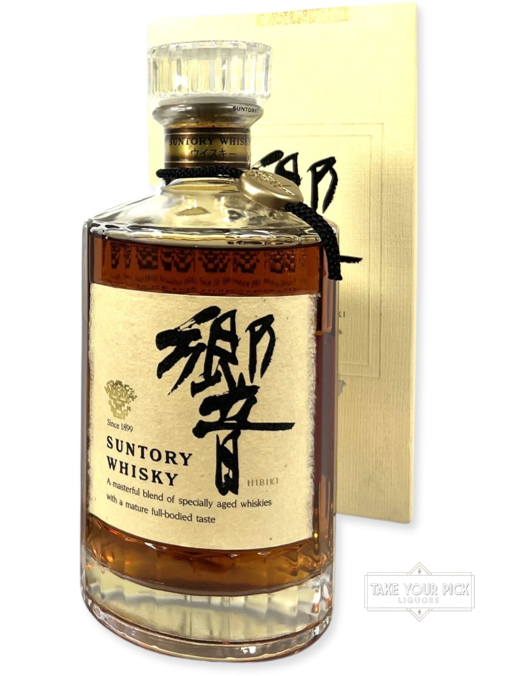 Hibiki Flower Crest Cream / Black Label 1990's with box - 86 Proof - Bottle Front