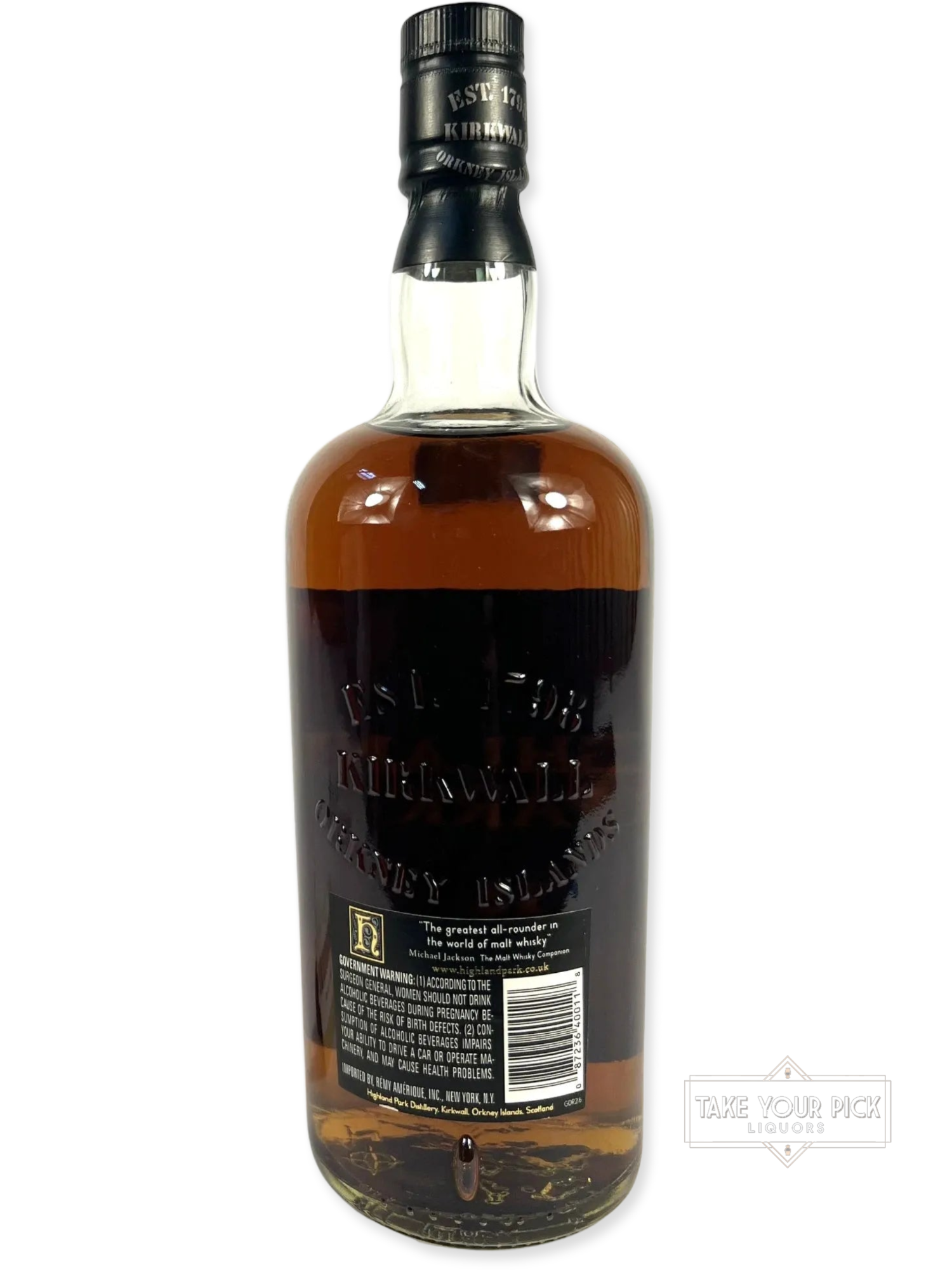 Highland Park 18-year 1990's dumpy bottle - 86 Proof - Bottle Back