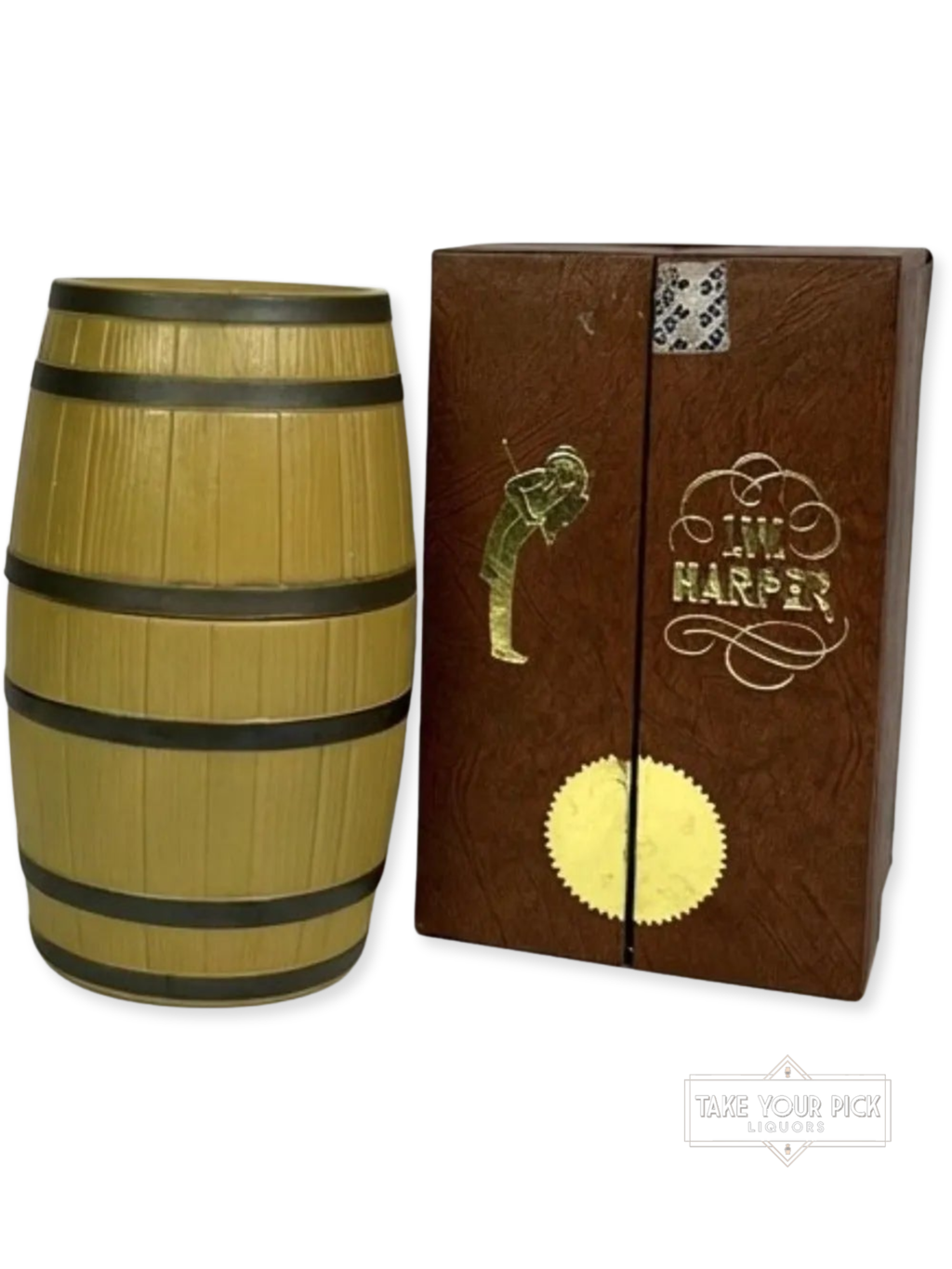 I.W. Harper mini-barrel decanter - 86 Proof - Bottle Back