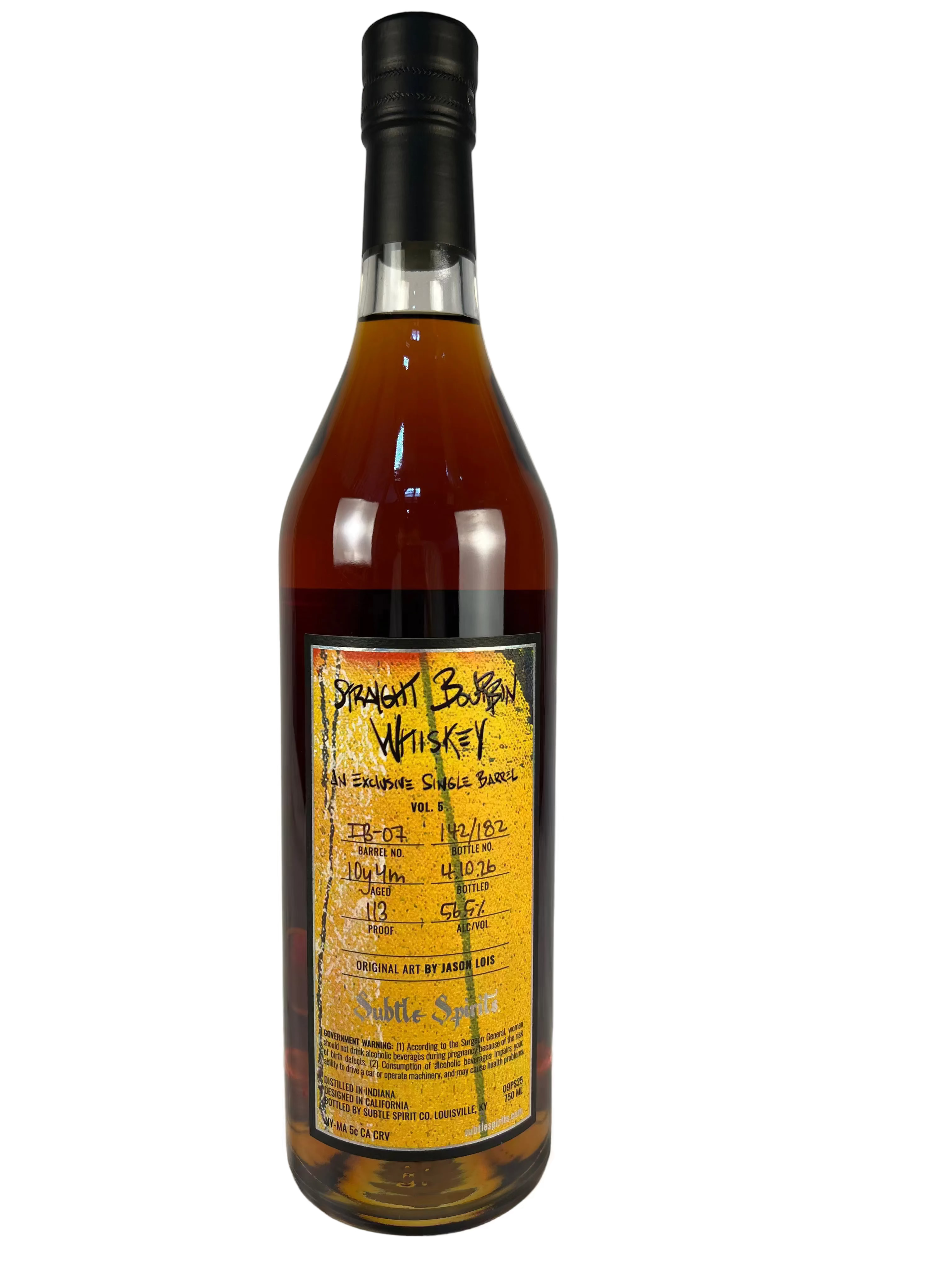 Subtle spirits 10 year TYPL pick - 113 Proof - Bottle Back