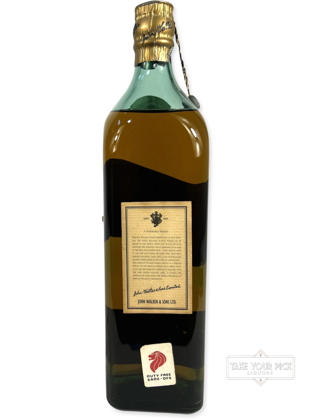 Johnnie Walker Oldest (1990's Predecessor to Blue Label) no box - 86 Proof - Bottle Back