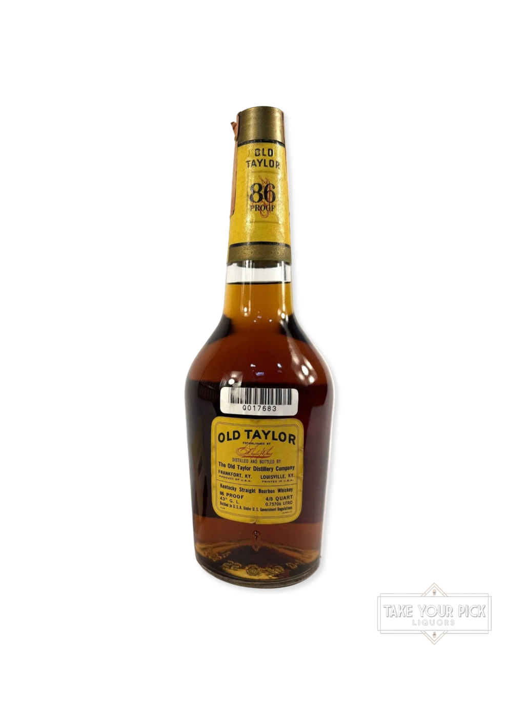 Old Taylor 86pf. 1969 (National Distillers) 4/5 Quart - 86 Proof - Bottle Back