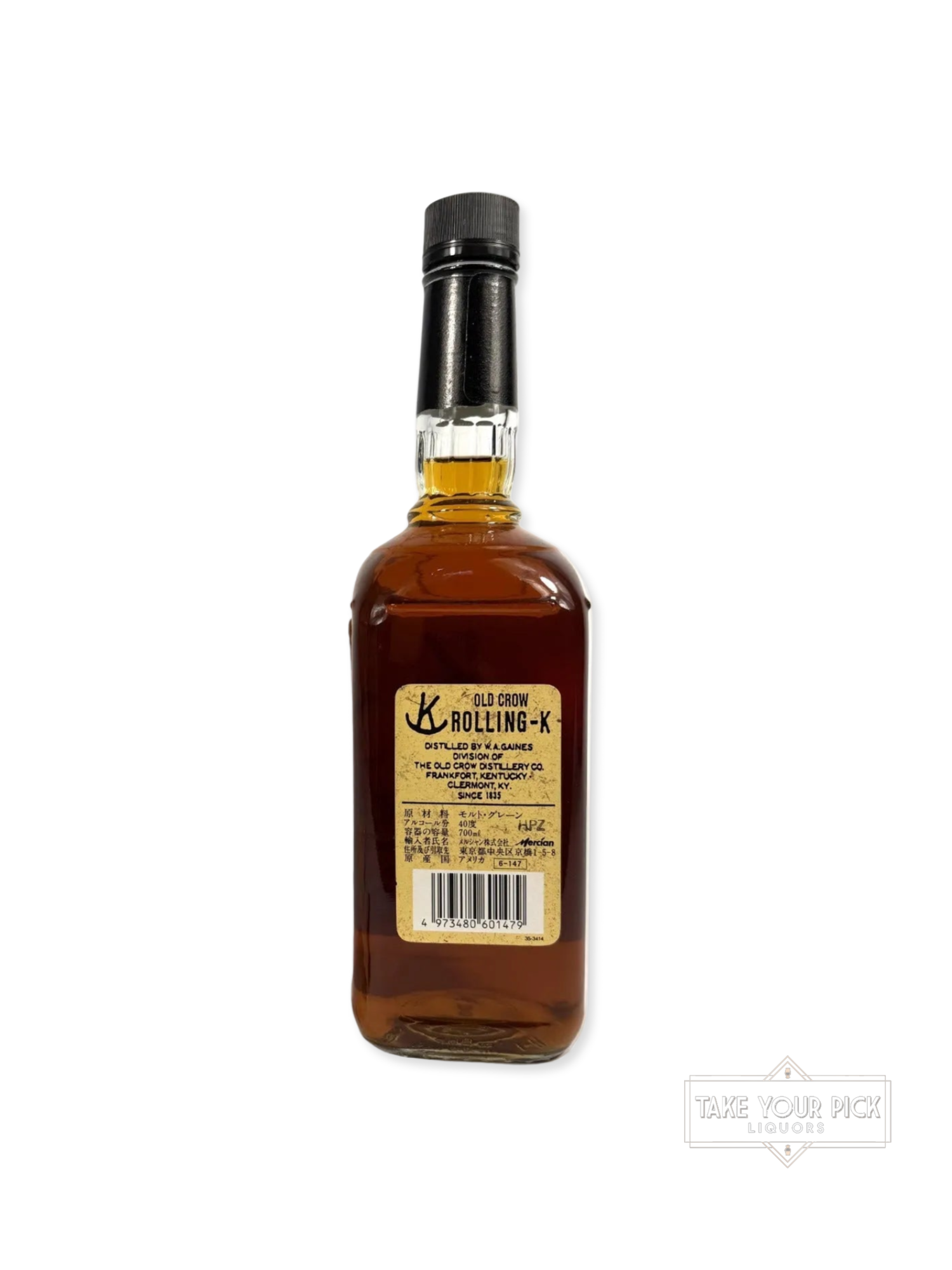 Rolling-K Old Crow 1992 (National Distillers) - 80 Proof - Bottle Back