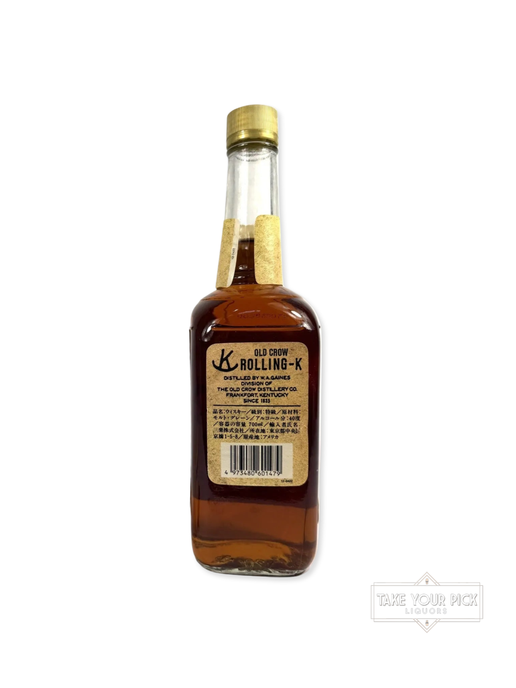 Rolling K Old Crow 1989 (National Distillers) - 80 Proof - Bottle Back
