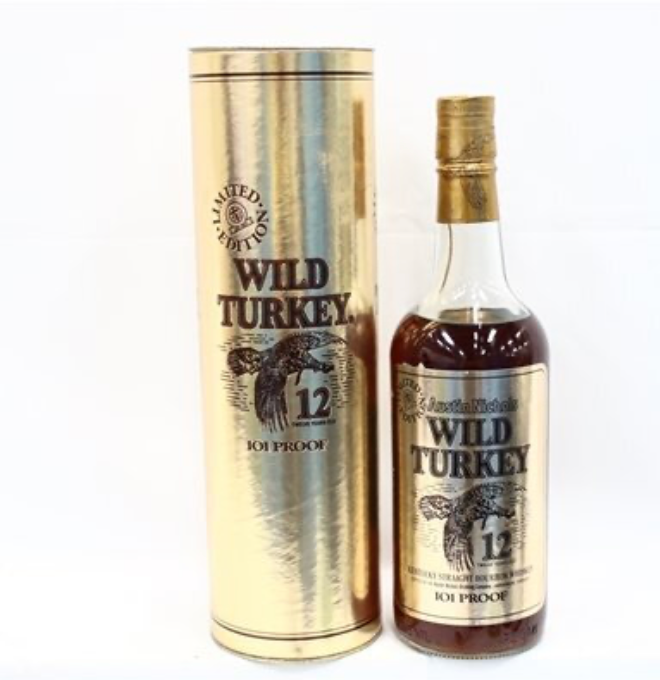 Wild Turkey 12-year "Cheesy Gold Foil" with tube, 85 on glass (first release)