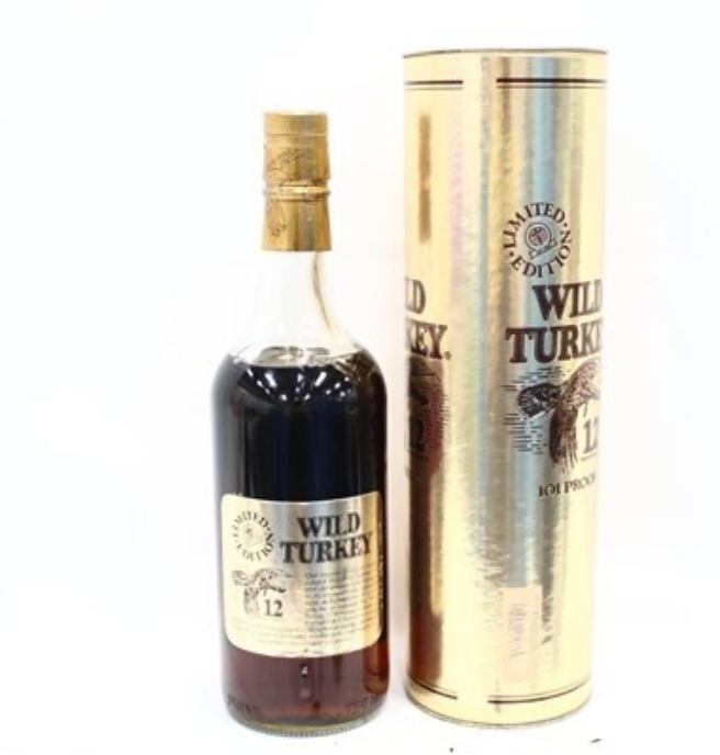 Wild Turkey 12-year "Cheesy Gold Foil" with tube, 85 on glass (first release)