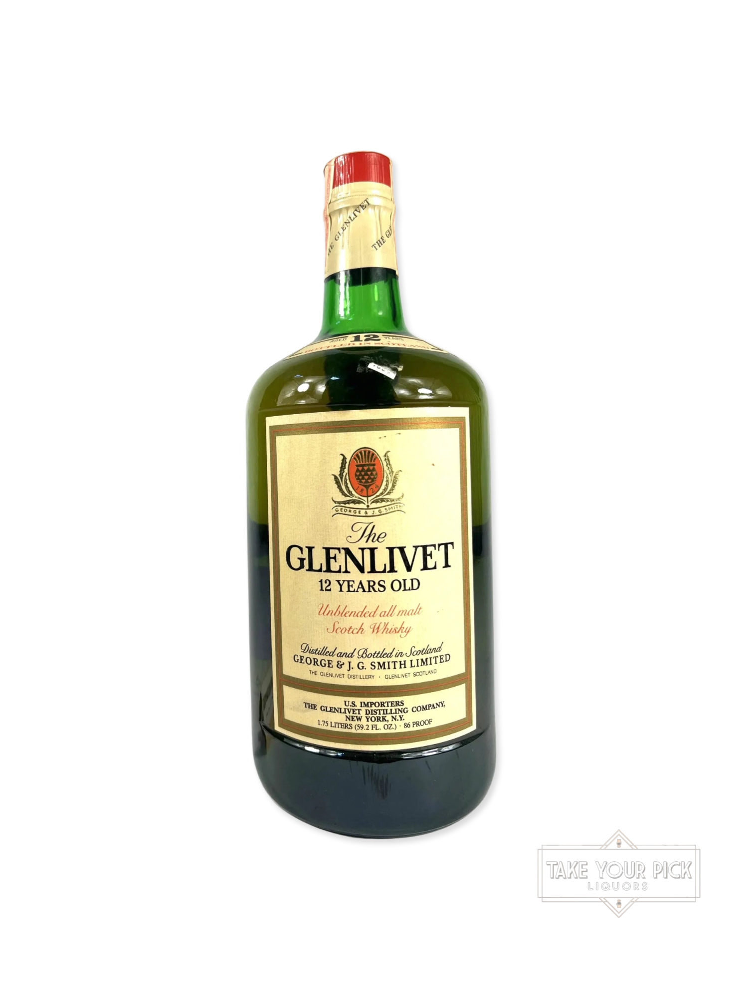 The Glenlivet 12 Years Old Unblended All Malt 1970's 1.75 Liter - 86 Proof - Bottle Front
