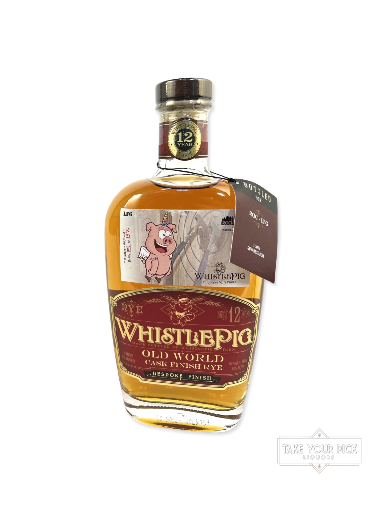 Whistlepig Old World Cask Finish Rye private pick for LFG - 86 Proof - Bottle Front