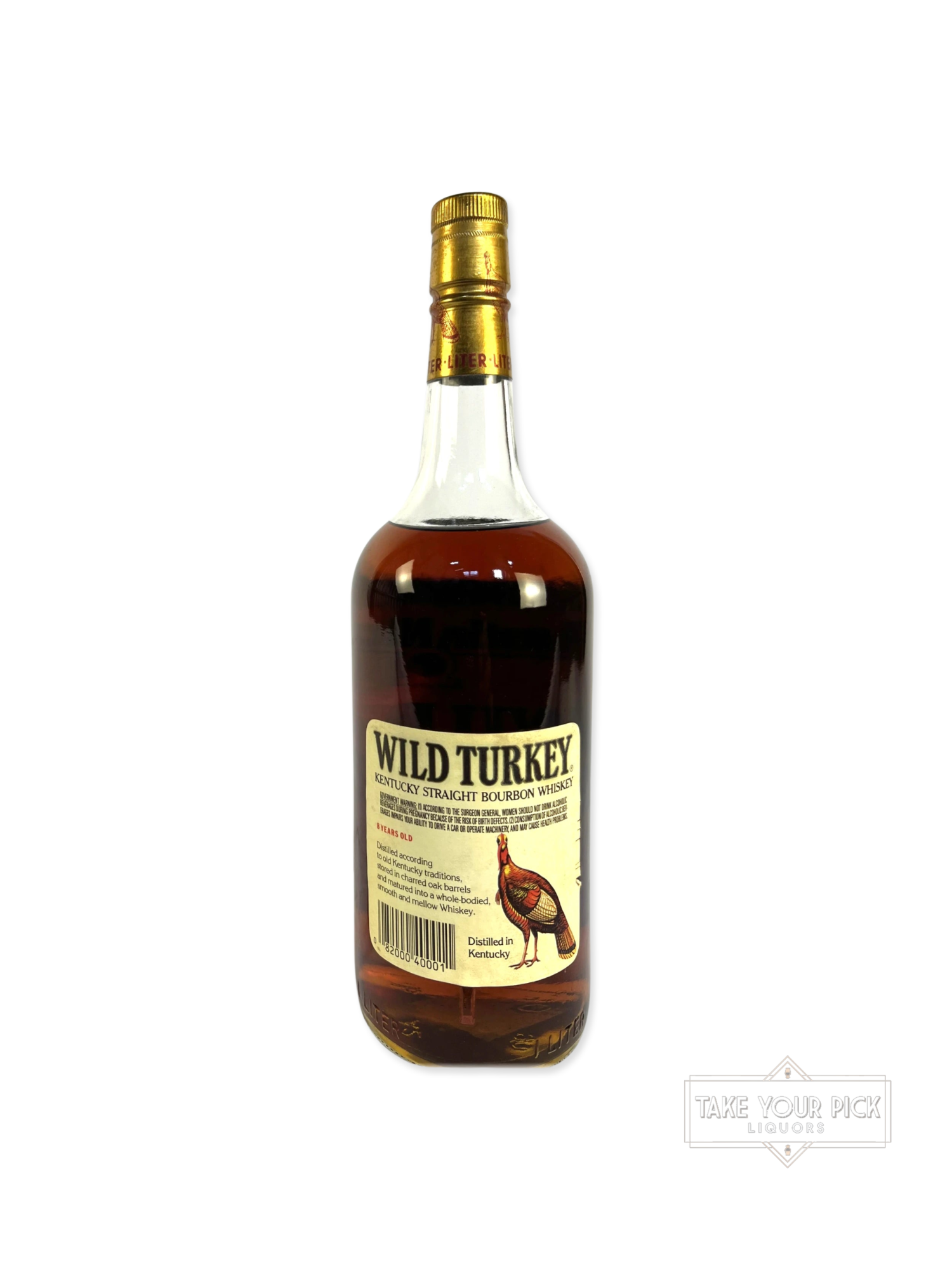 Wild Turkey 8/101 1990 Liter - 101 Proof - Bottle Back