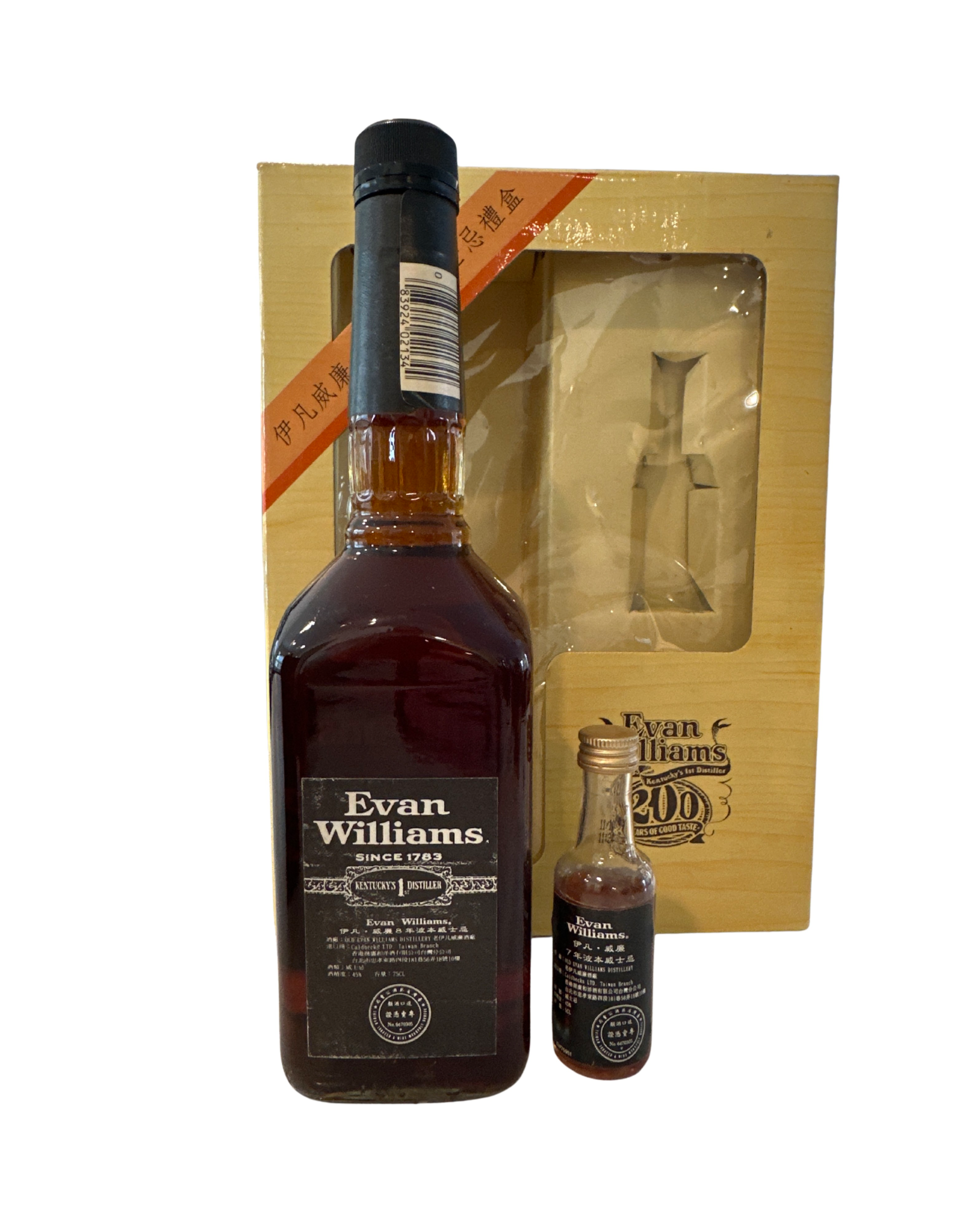 1994 Evan Williams Pre Fire Taiwan Release w/ Matching Miniature 90 Proof 750ml