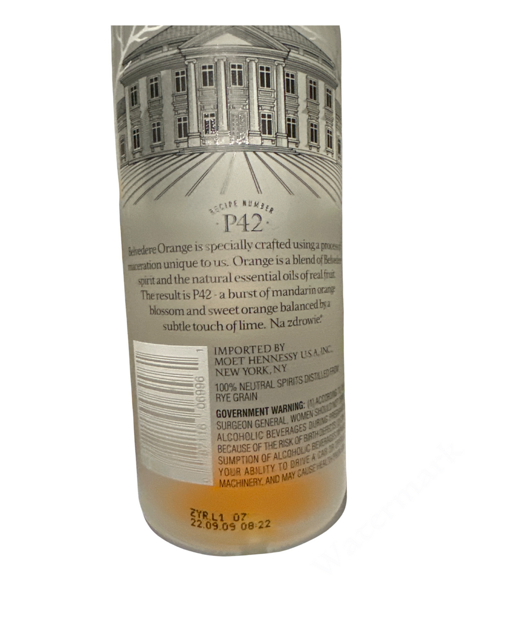 2009 Belvedere Recipe P42 Belvedere Orange 80 Proof 750ml