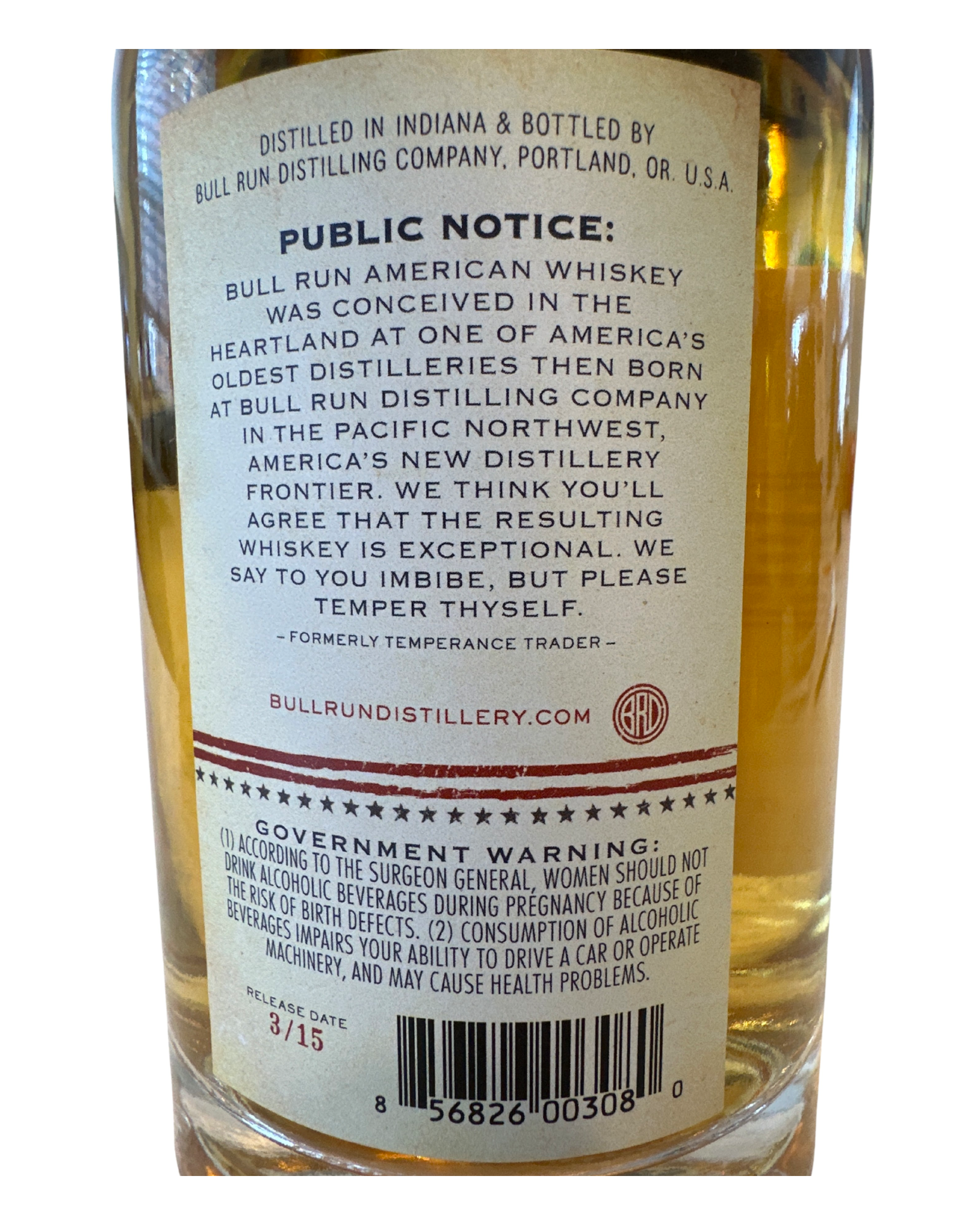 2015 Bull Run Distilling MGP American Whiskey 9 Year 83.88 Proof 750ml