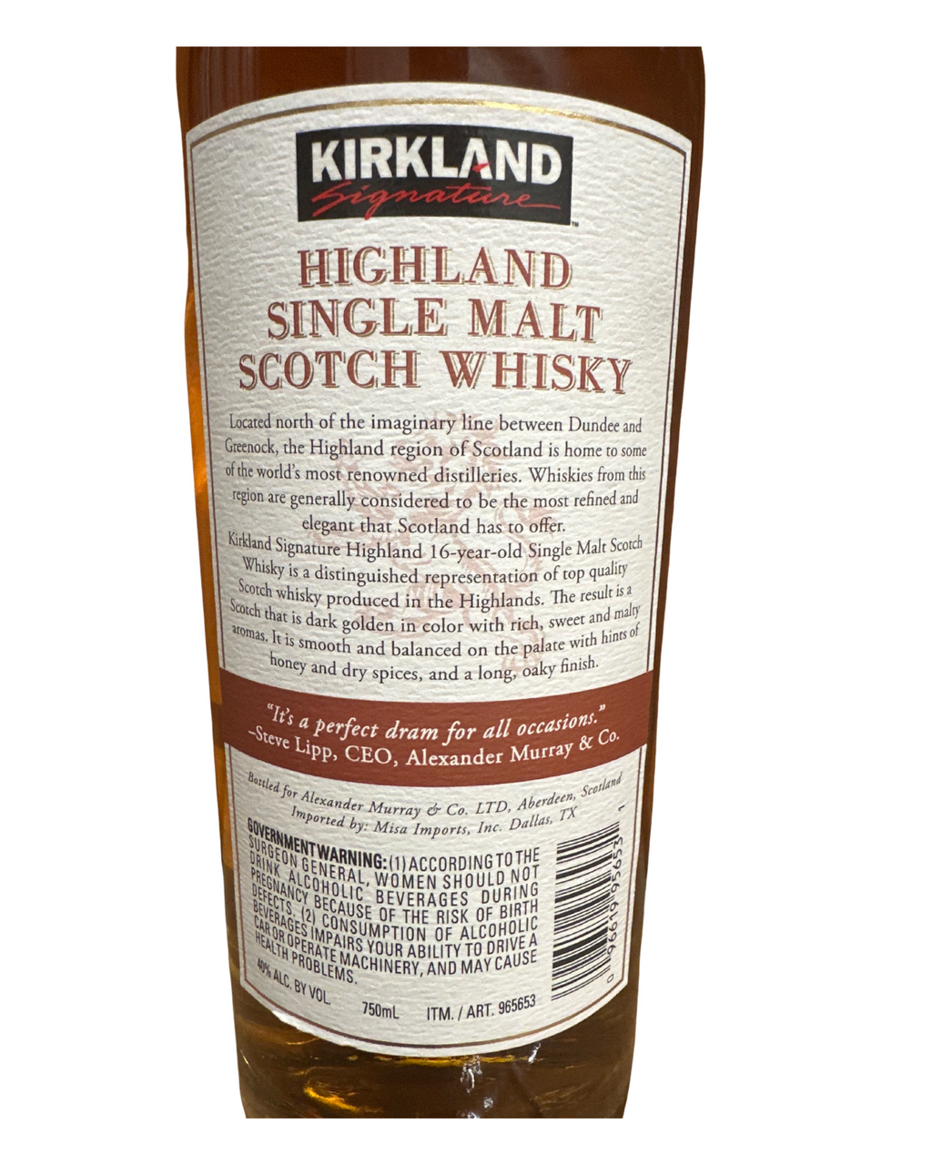 2016 Alexander Murray Aberdeen Kirkland Highland Single Malt Scotch Whisky Aged 16 Years 80 Proof 750ml