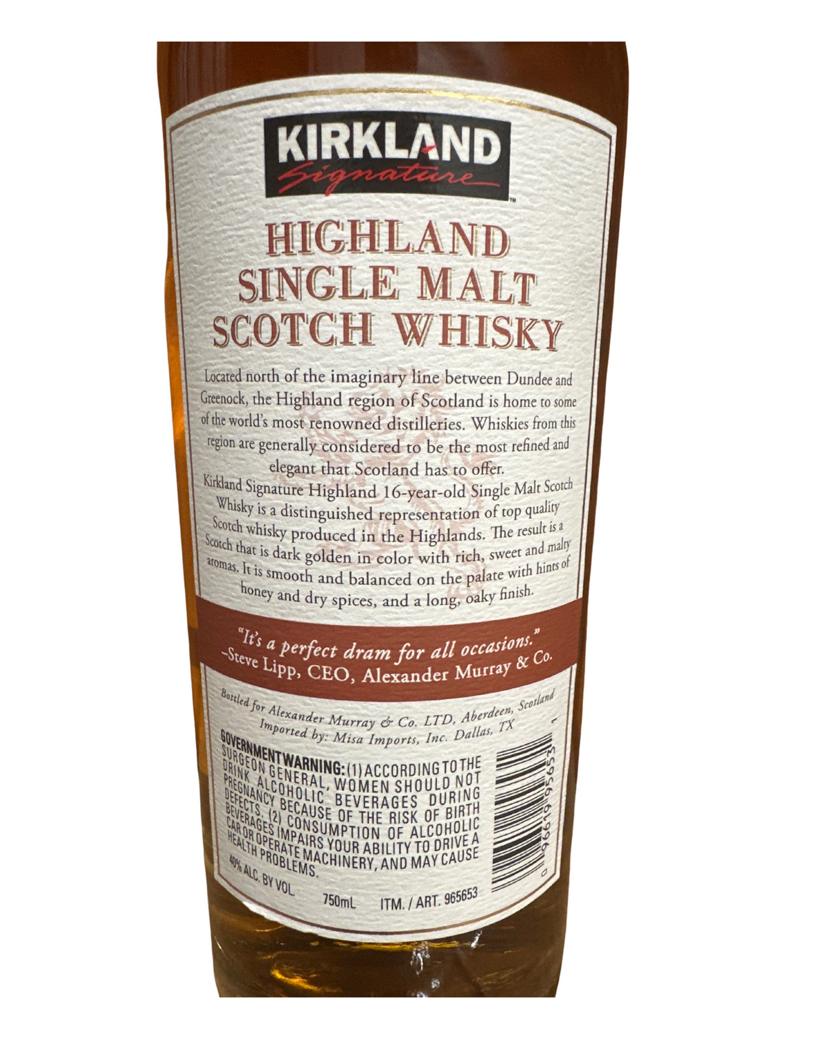 2016 Alexander Murray Aberdeen Kirkland Highland Single Malt Scotch Whisky Aged 16 Years 80 Proof 750ml