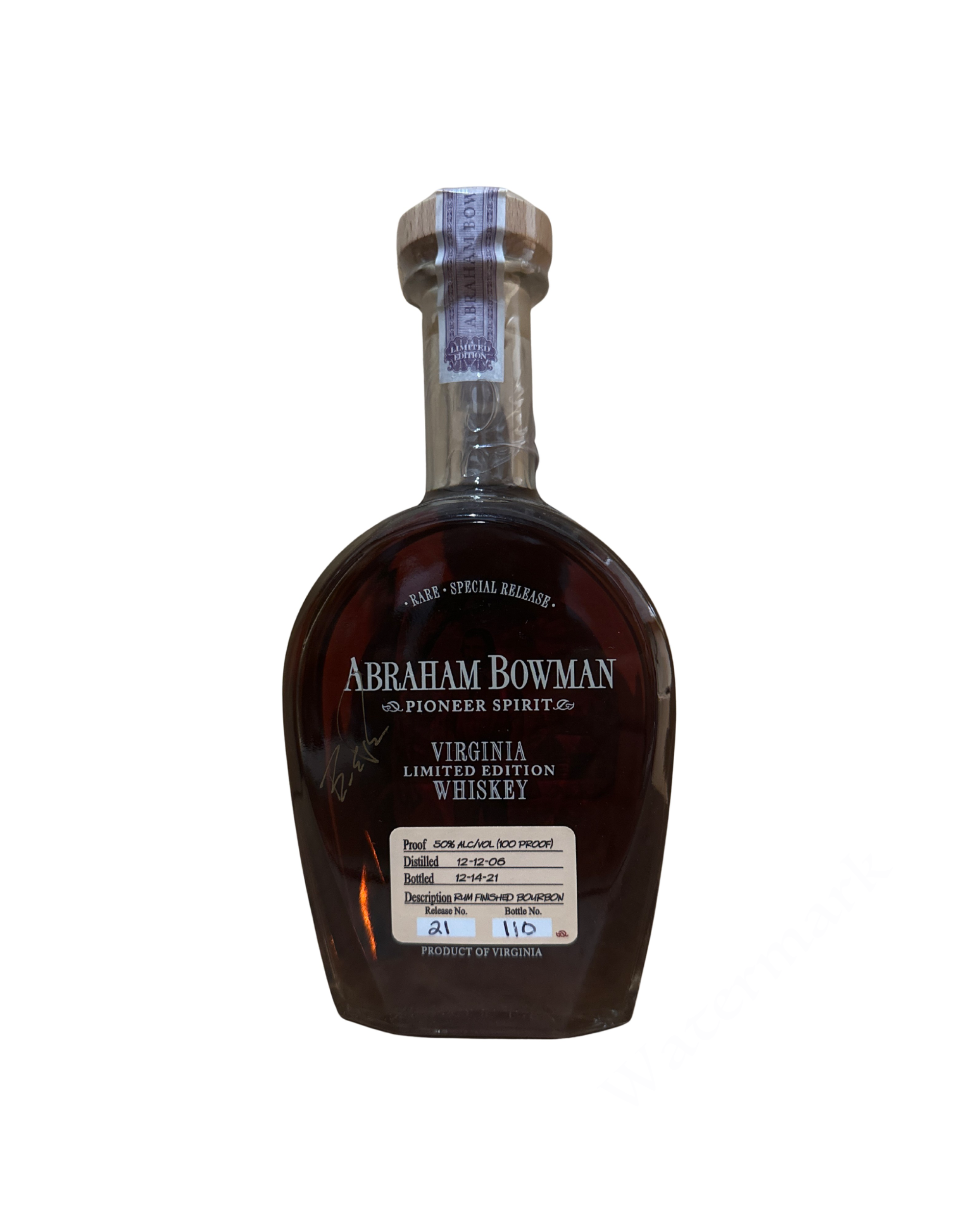 2021 Abraham Bowman Rum Finished Bourbon 100 Proof Bottle #110