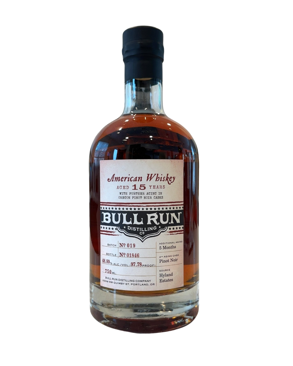 2022 Bull Run American Whiskey Aged 15 Years Pinot Noir Cask 97.78 Proof 750ml