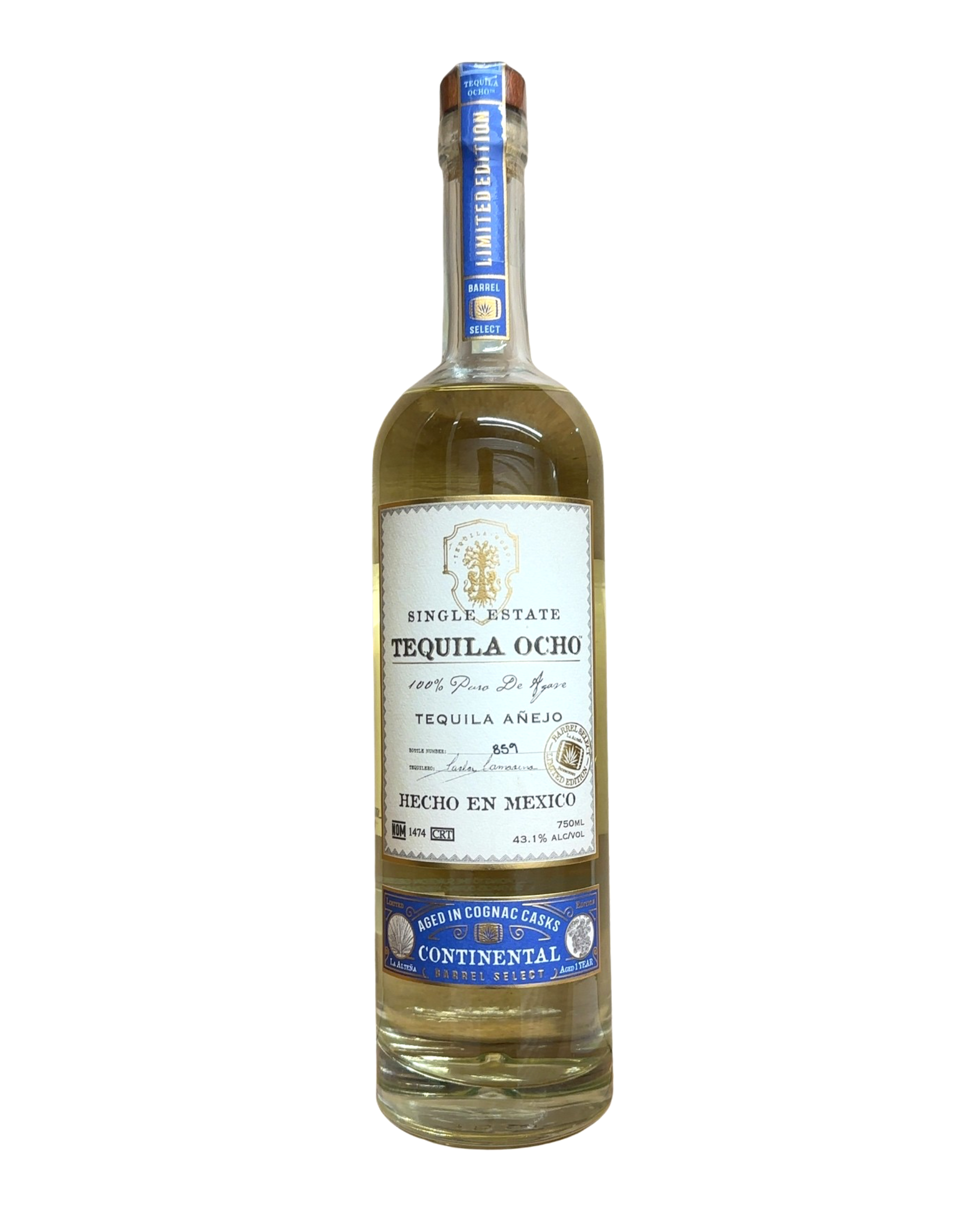 2020 Tequila Ocho Single Estate Tequila Ocho Tequila Añejo Aged in Cognac Casks Continental Barrel Select 86.2 Proof 750ml