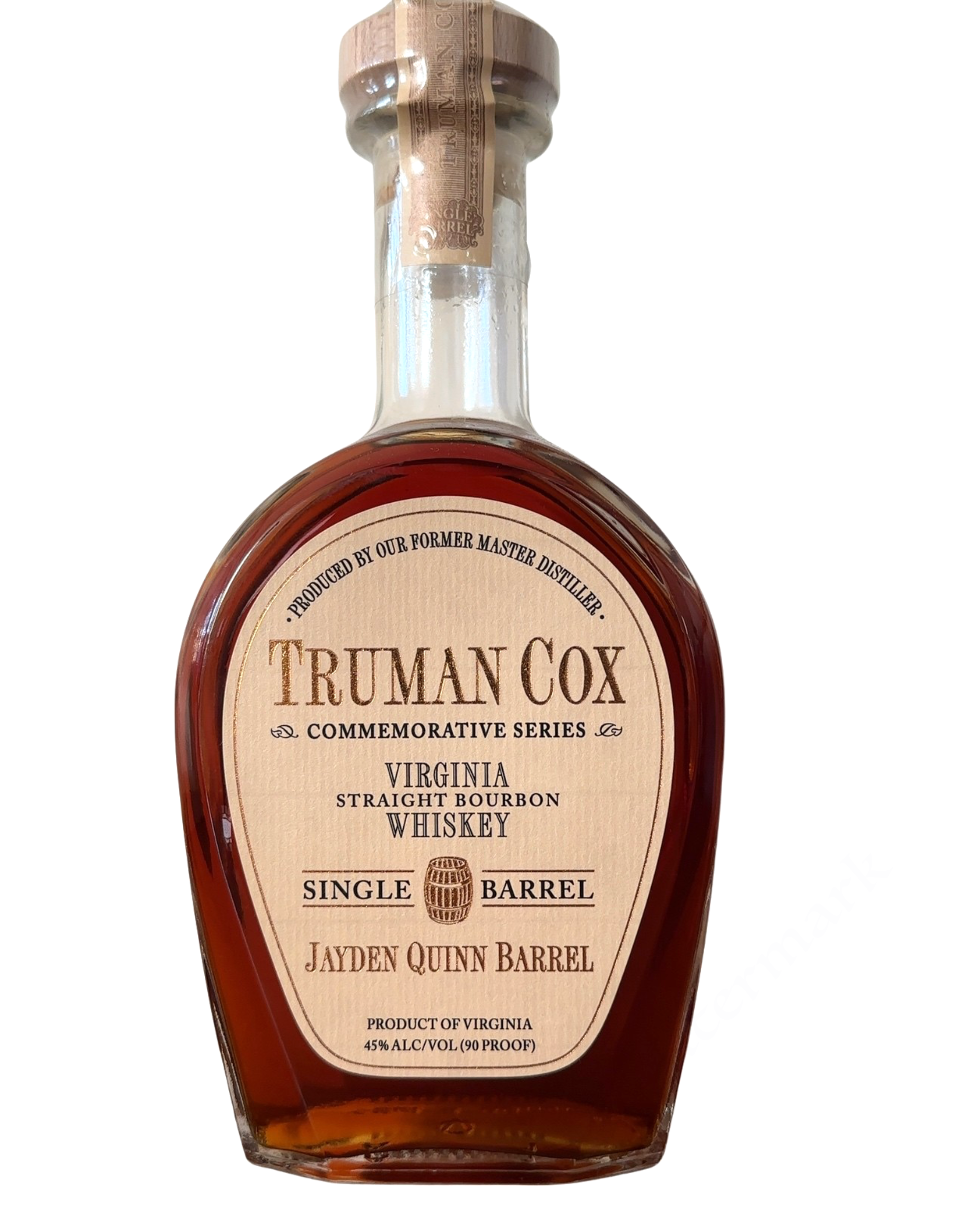 Truman Cox VIRGINIA STRAIGHT BOURBON WHISKEY Jayden Quinn Barrel 90 Proof