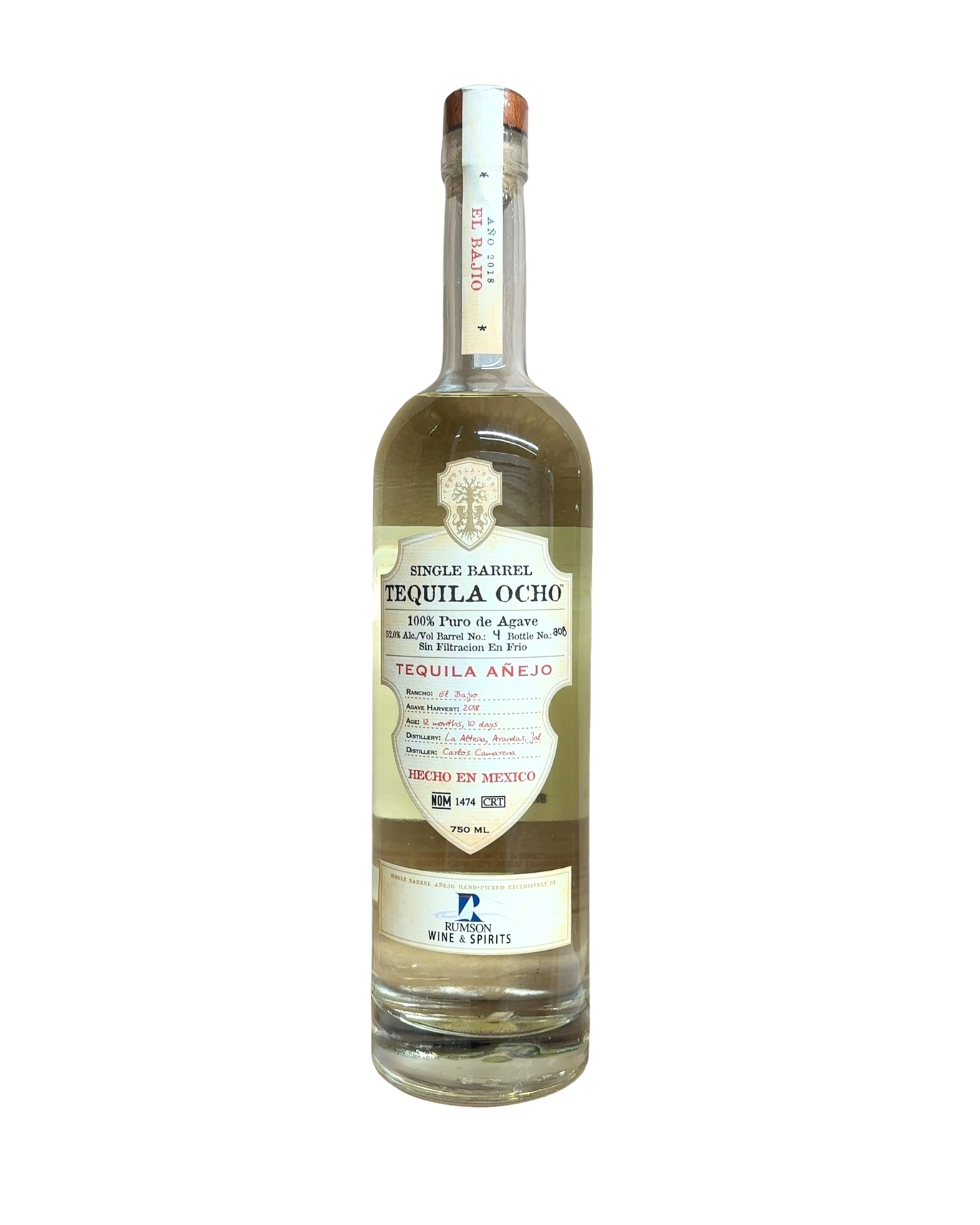 2018 Tequila Ocho Single Barrel Tequila Ocho Tequila Añejo 104 Proof 750ml
