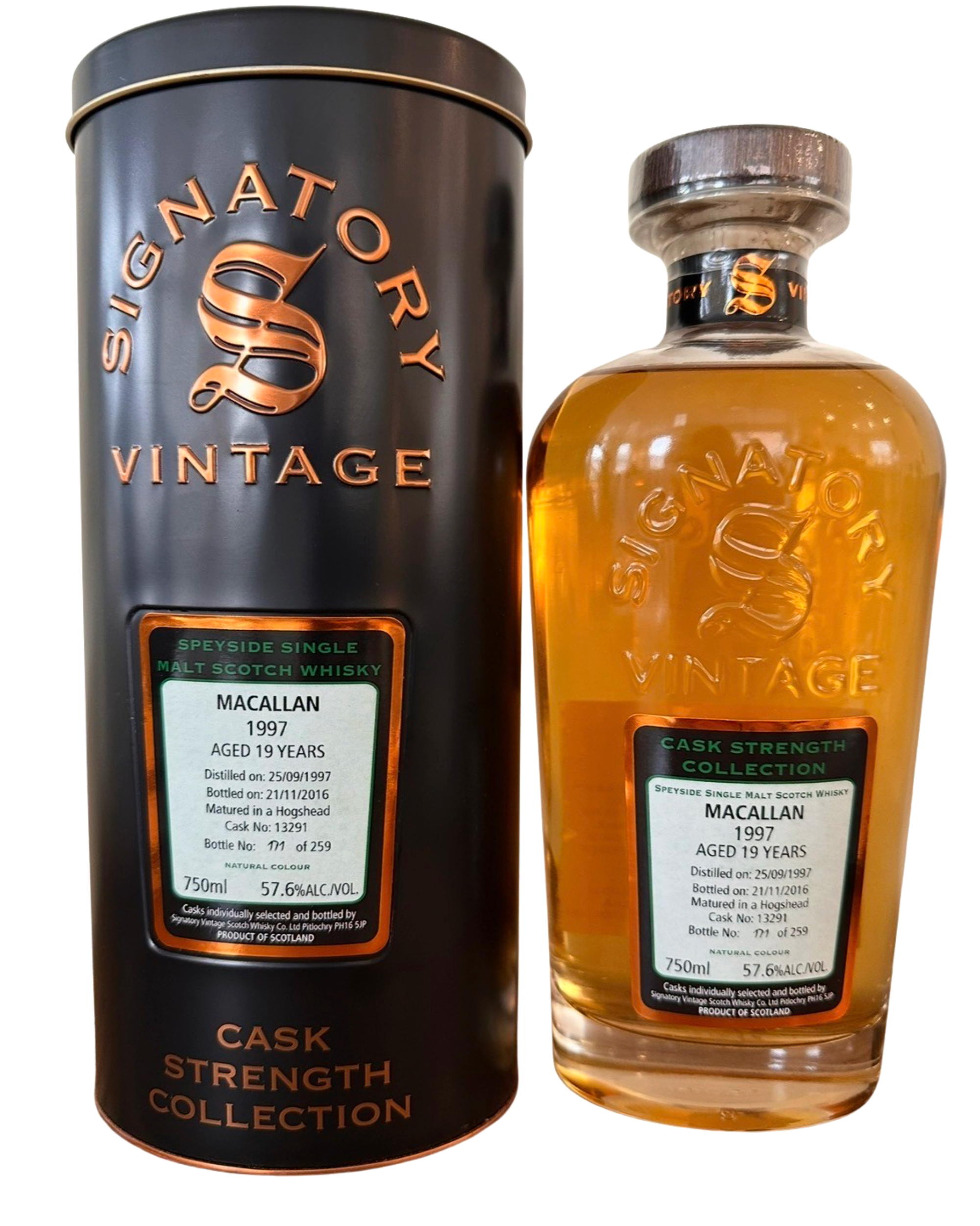 1997 Signatory Vintage (for Macallan) Macallan 1997 Aged 19 Years (Signatory Vintage Cask Strength Collection) 115.2 Proof 750ml