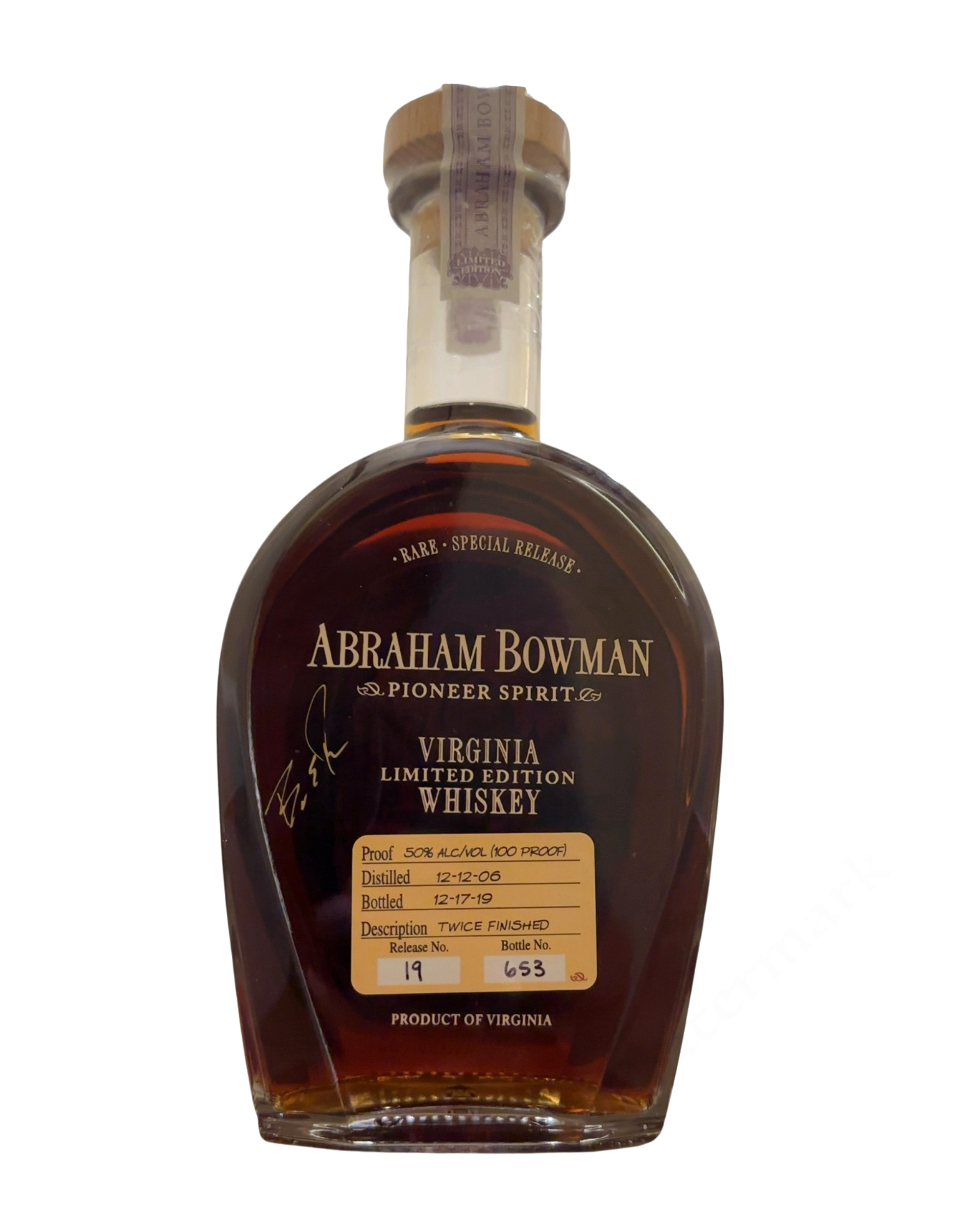 2019 Abraham Bowman Twice Finished Whiskey 100 Proof
