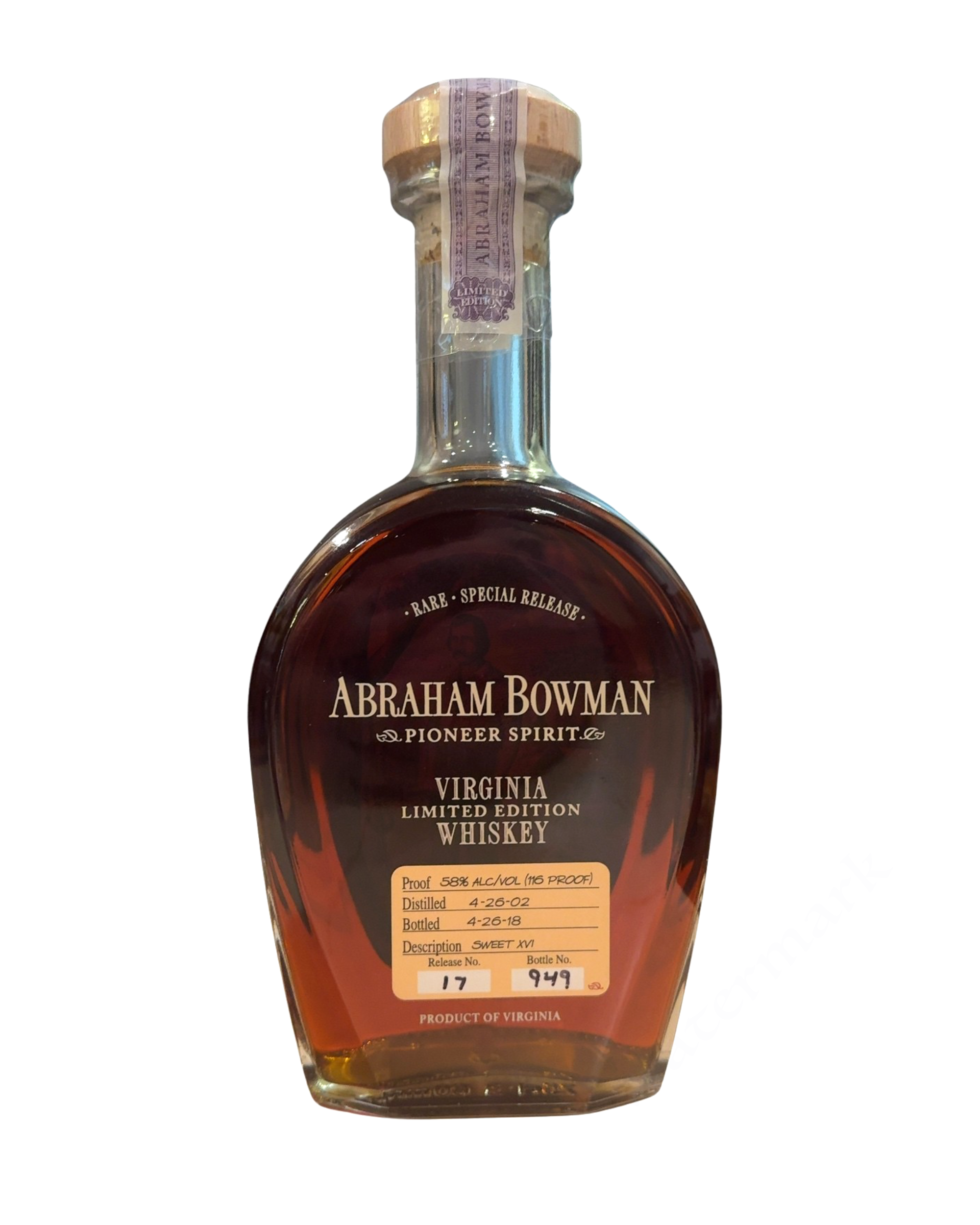 2018 Abraham Bowman Virginia Limited Edition Whiskey 116 Proof 750ml