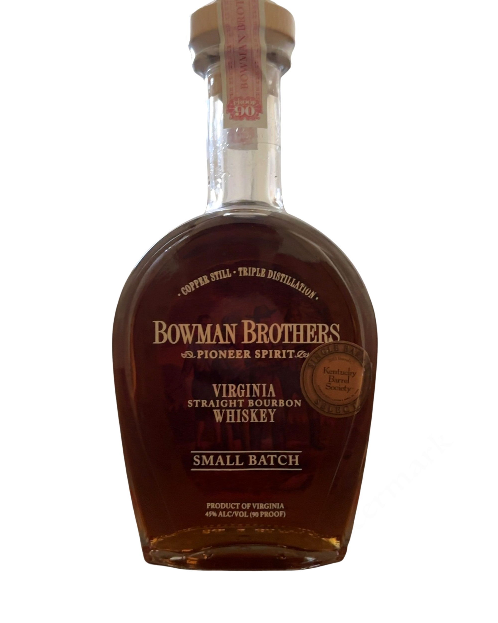 BOWMAN BROTHERS / PIONEER SPIRIT VIRGINIA STRAIGHT BOURBON WHISKEY SMALL BATCH 90 Proof