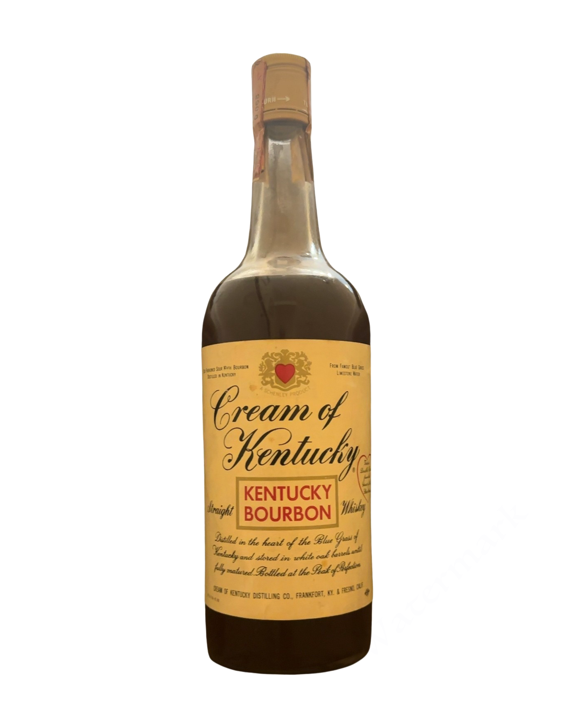 1968 Cream of Kentucky Distilling Co. (A Schenley Product) Cream of Kentucky Straight Bourbon Whiskey 80 Proof