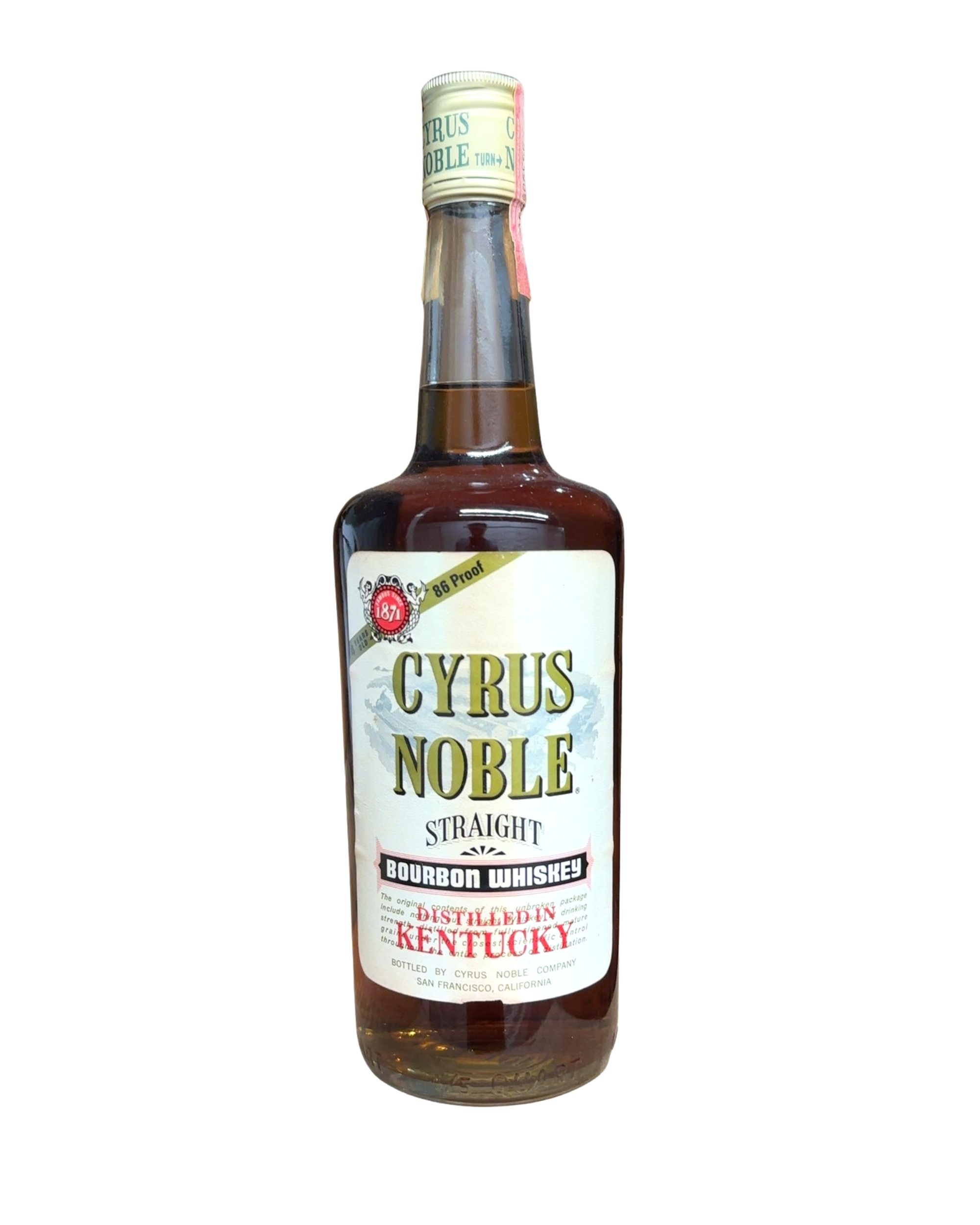 1973 Cyrus Noble Straight Bourbon Whiskey 86 Proof 4/5 Quart 86 Proof 750ml