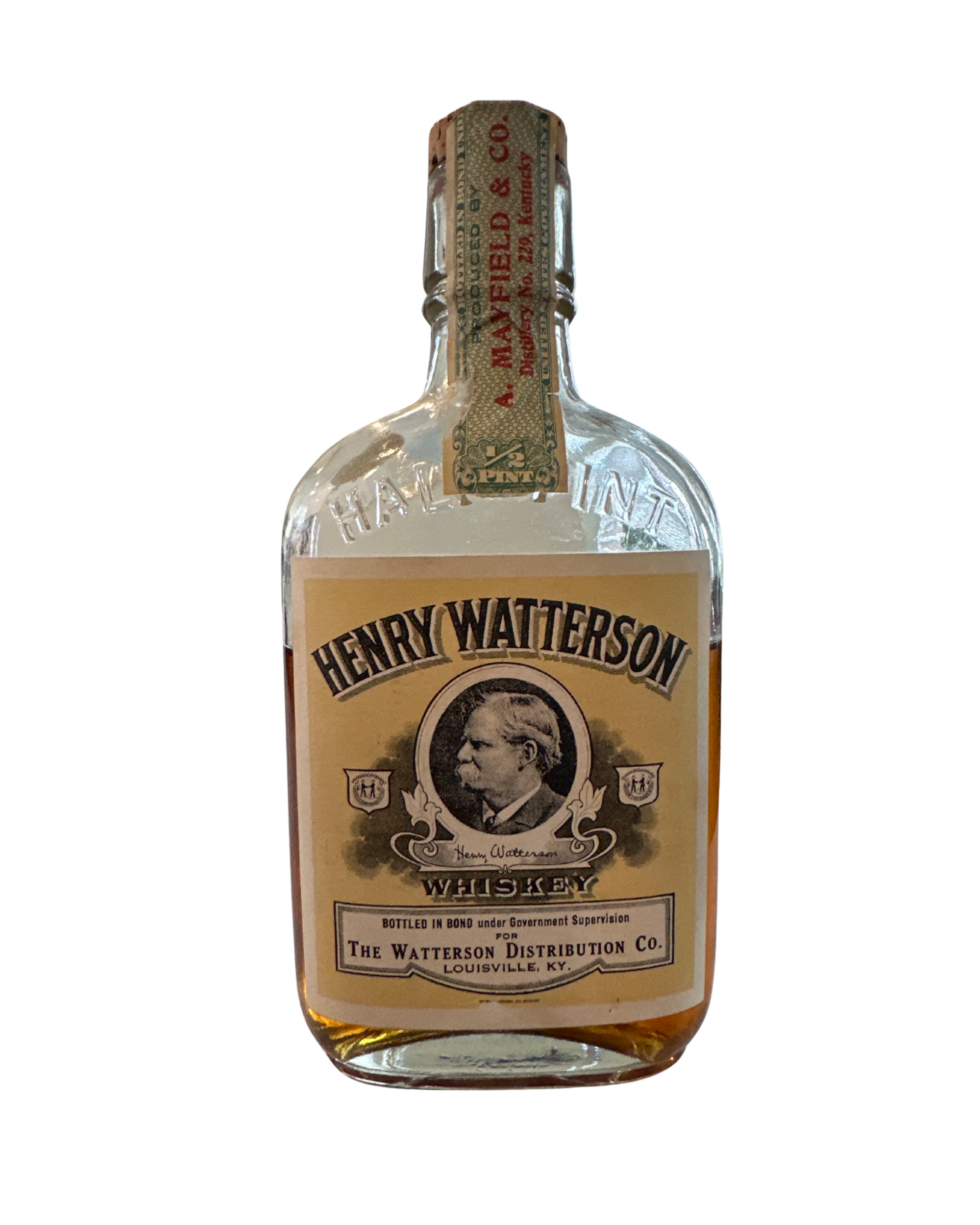 1924 A. Mayfield & Co. Henry Watterson Whiskey 100 Proof 1/2 Pint