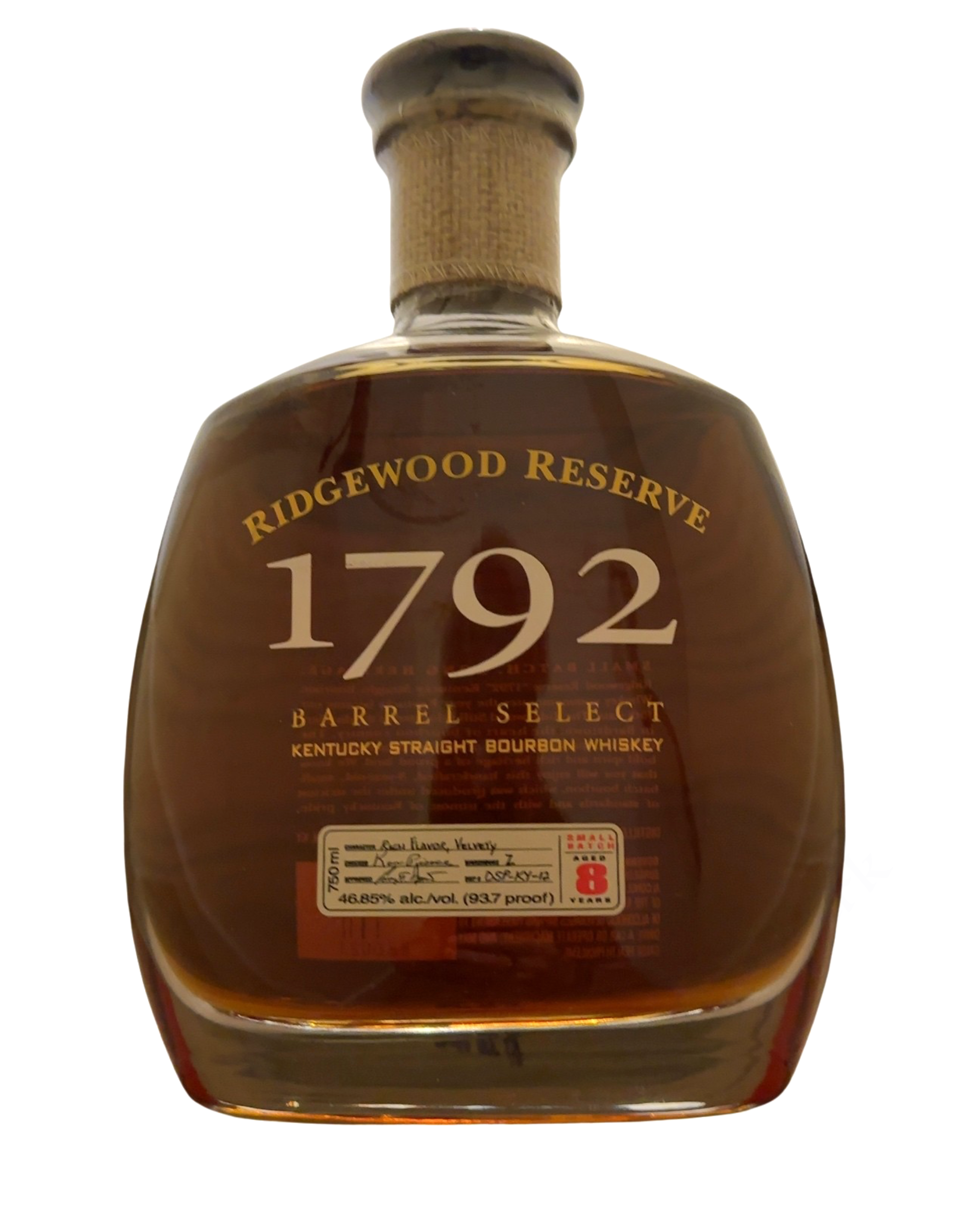 Ridgewood Reserve 1792 Barrel Select Kentucky Straight Bourbon Whiskey 93.7 Proof