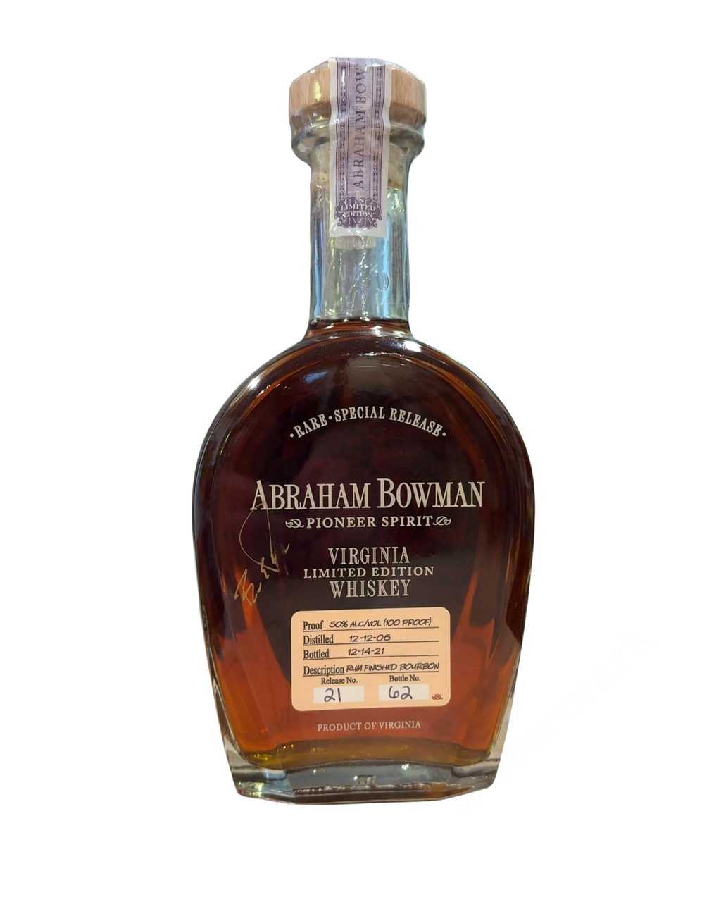 2021 Abraham Bowman Rum Finished 100 Proof 750ml Batch 21
