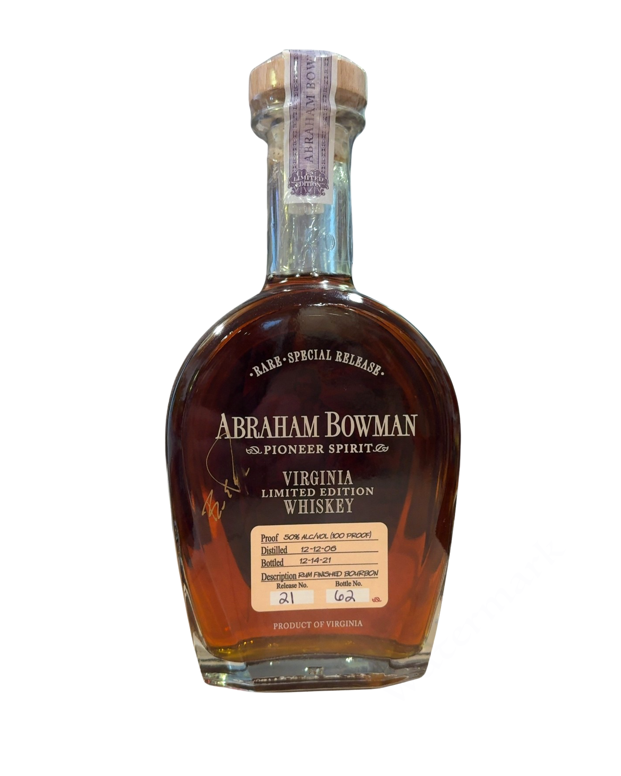 2021 Abraham Bowman Rum Finished 100 Proof 750ml Batch 21