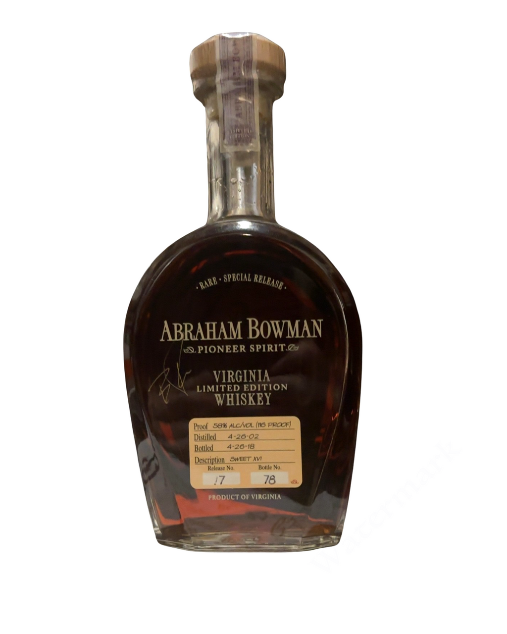 2018 Abraham Bowman Virginia Limited Edition Whiskey 116 Proof