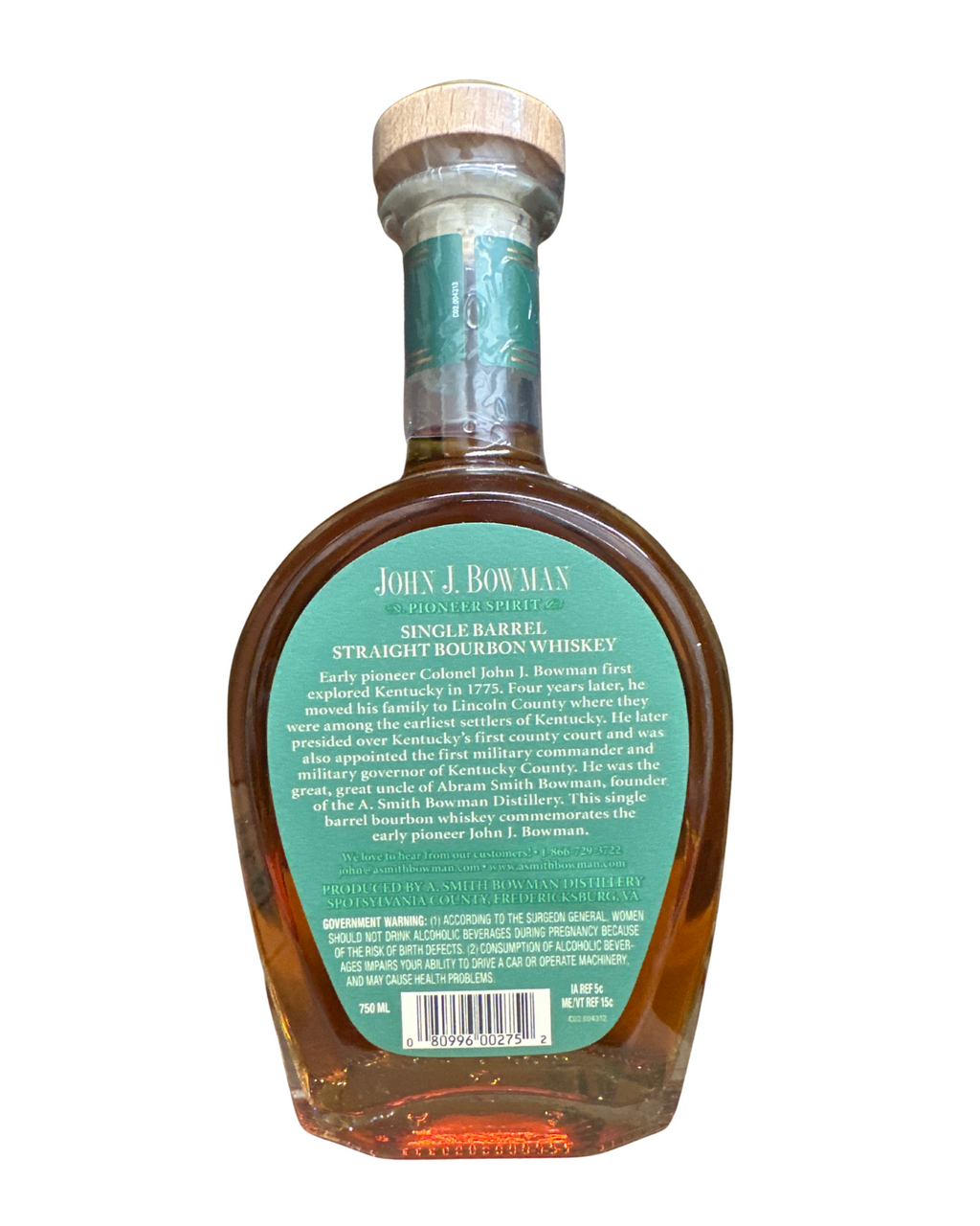 2023 John J. Bowman Single Barrel Virginia Straight Bourbon Whiskey 100 Proof 750ml